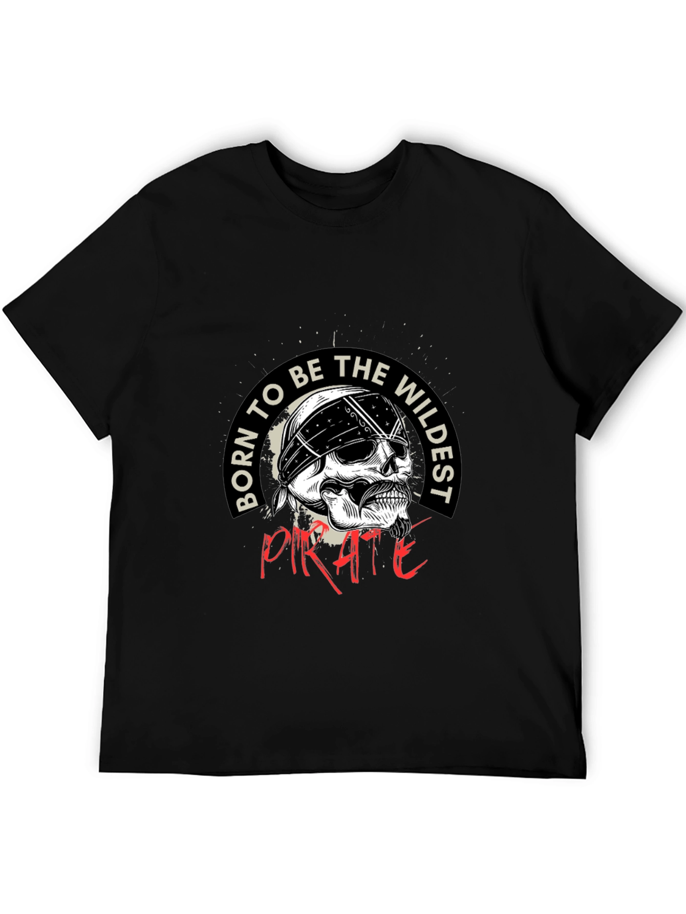 Wildest Pirate Skull Graphic Black T-Shirt