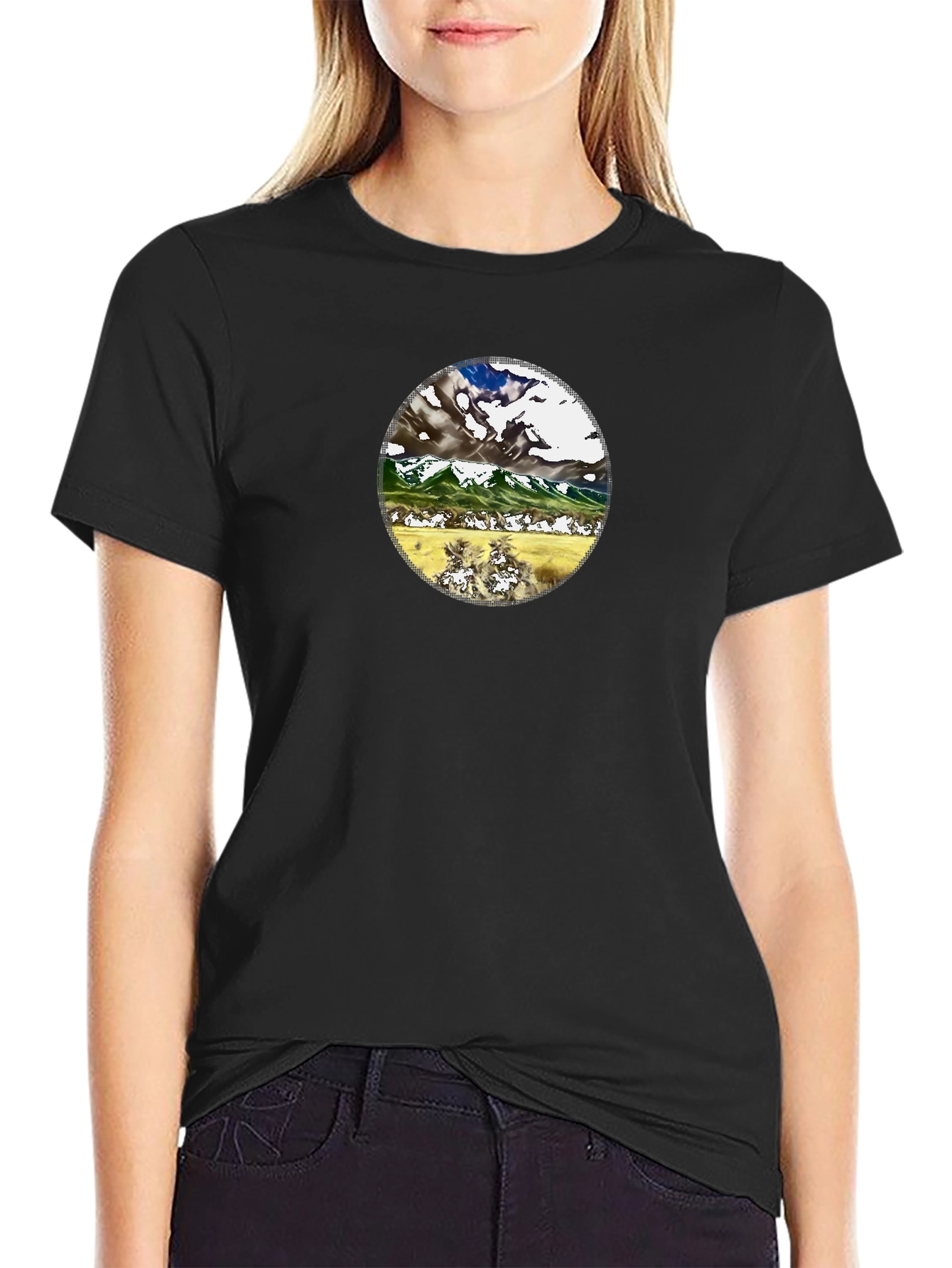 Mountain Landscape Graphic Tee - Black