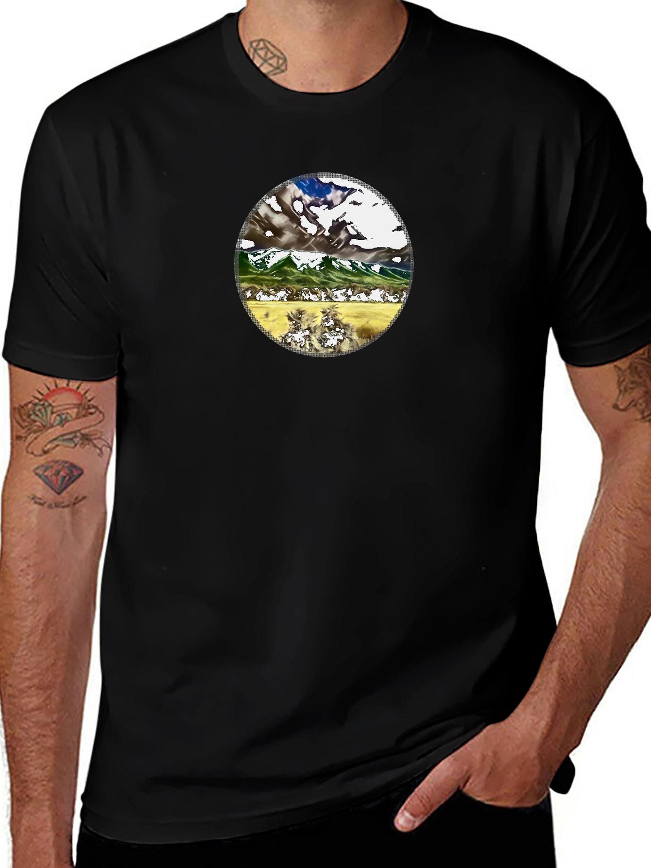 Mountain Landscape Graphic Tee - Black