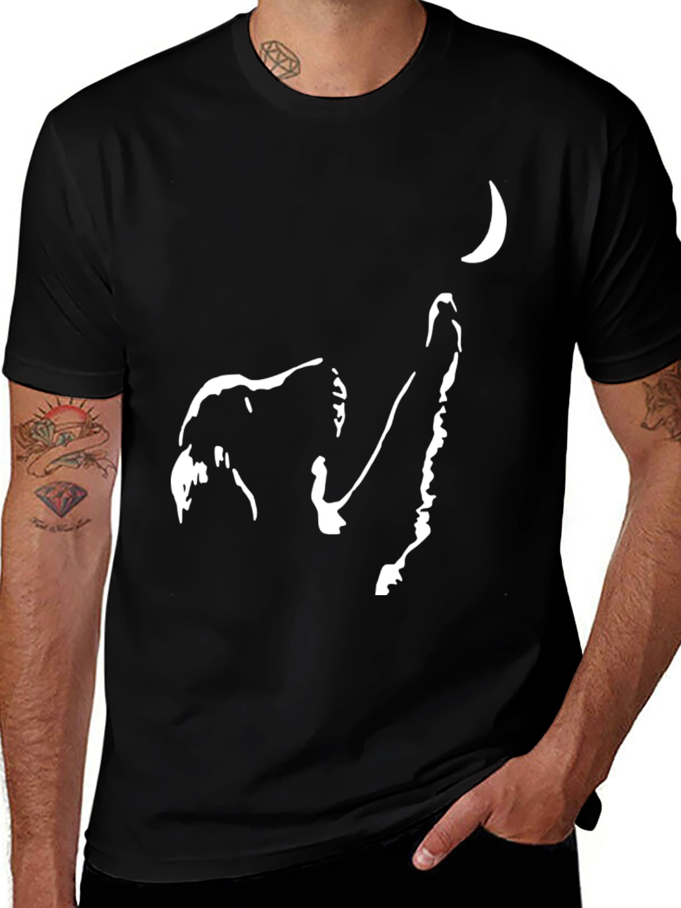 Abstract Wolf Moon Graphic Tee - Black