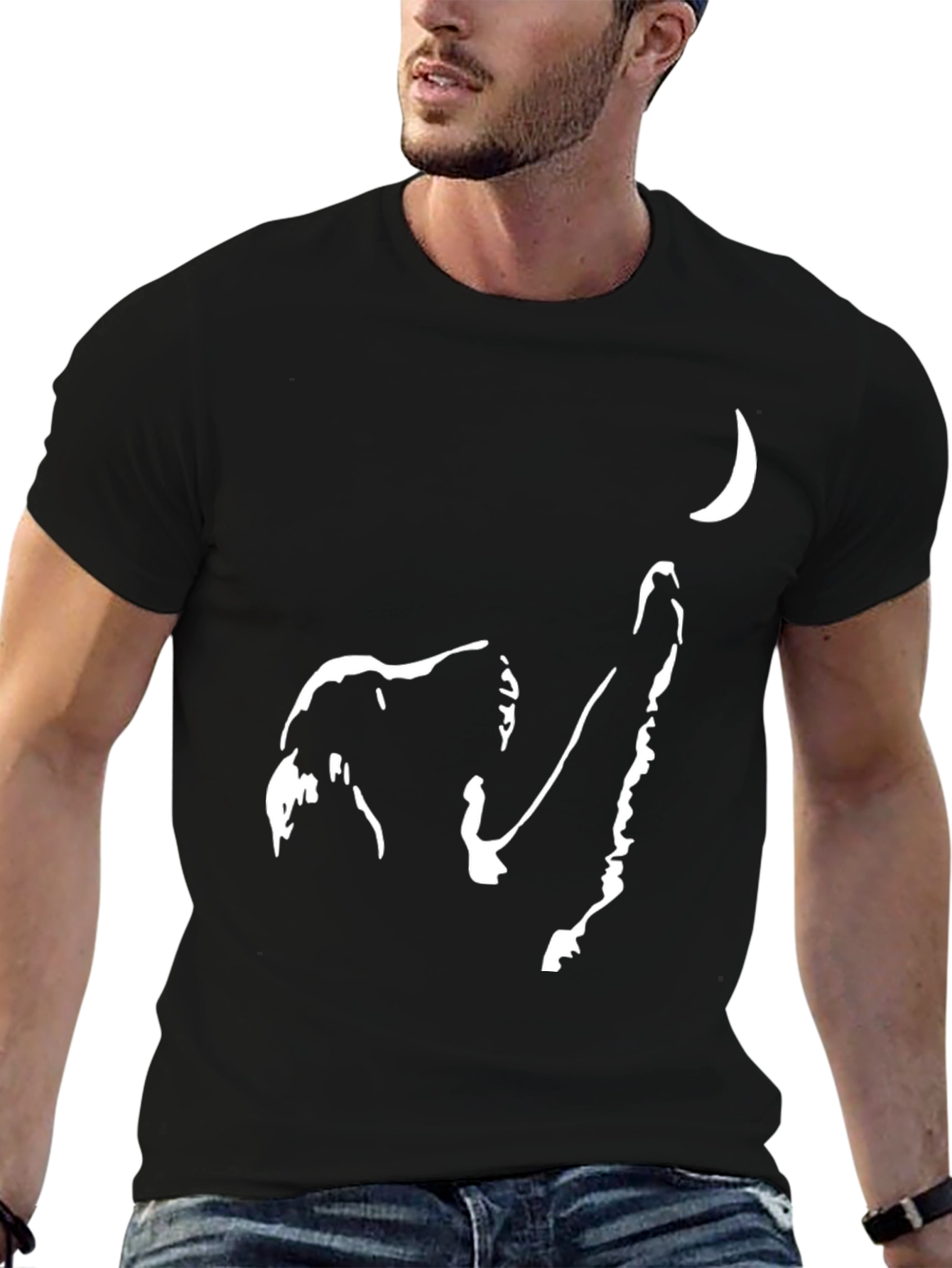 Abstract Wolf Moon Graphic Tee - Black