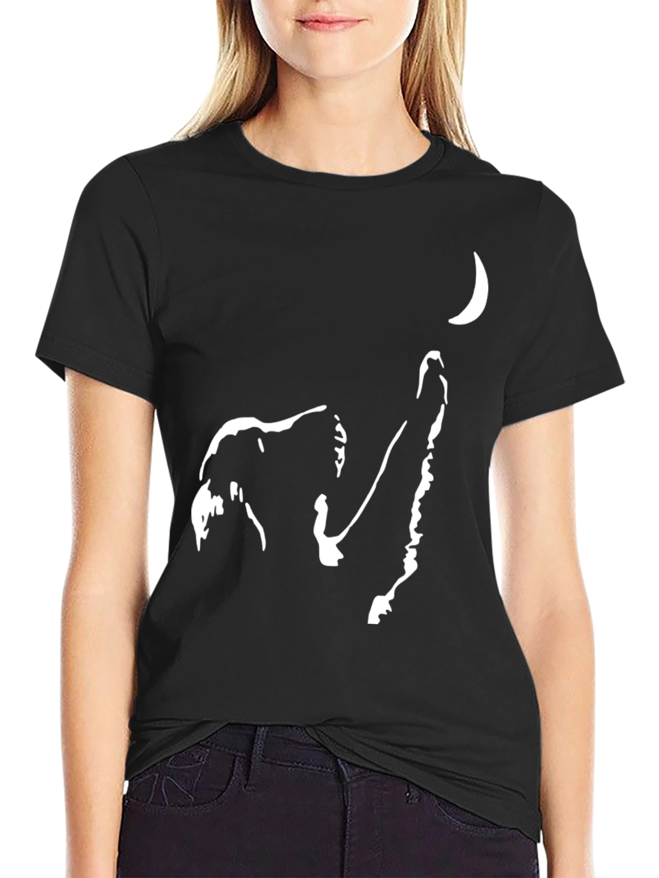 Abstract Wolf Moon Graphic Tee - Black