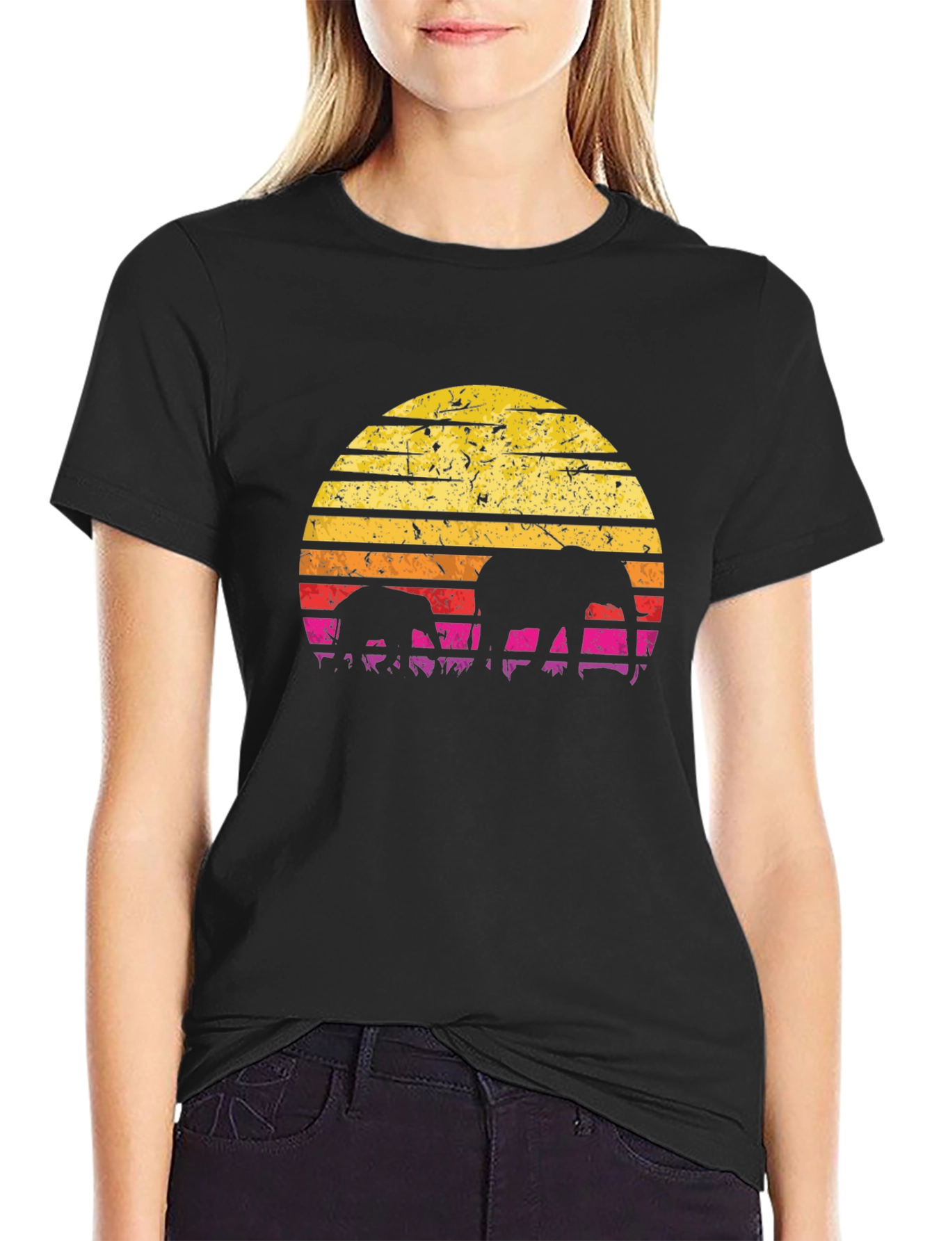 Elephant Sunset Graphic T-Shirt