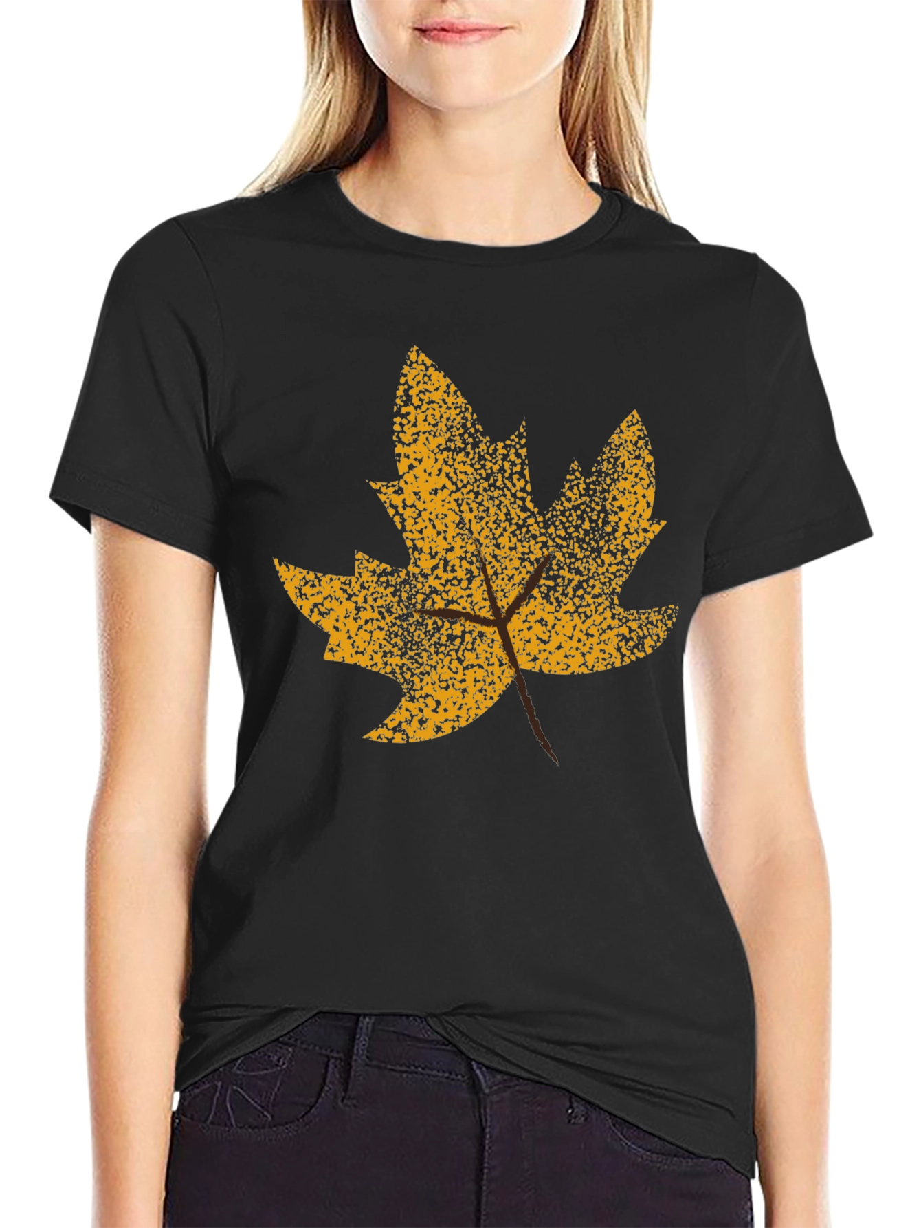 Fall Leaf Graphic Tee - Black Cotton T-Shirt