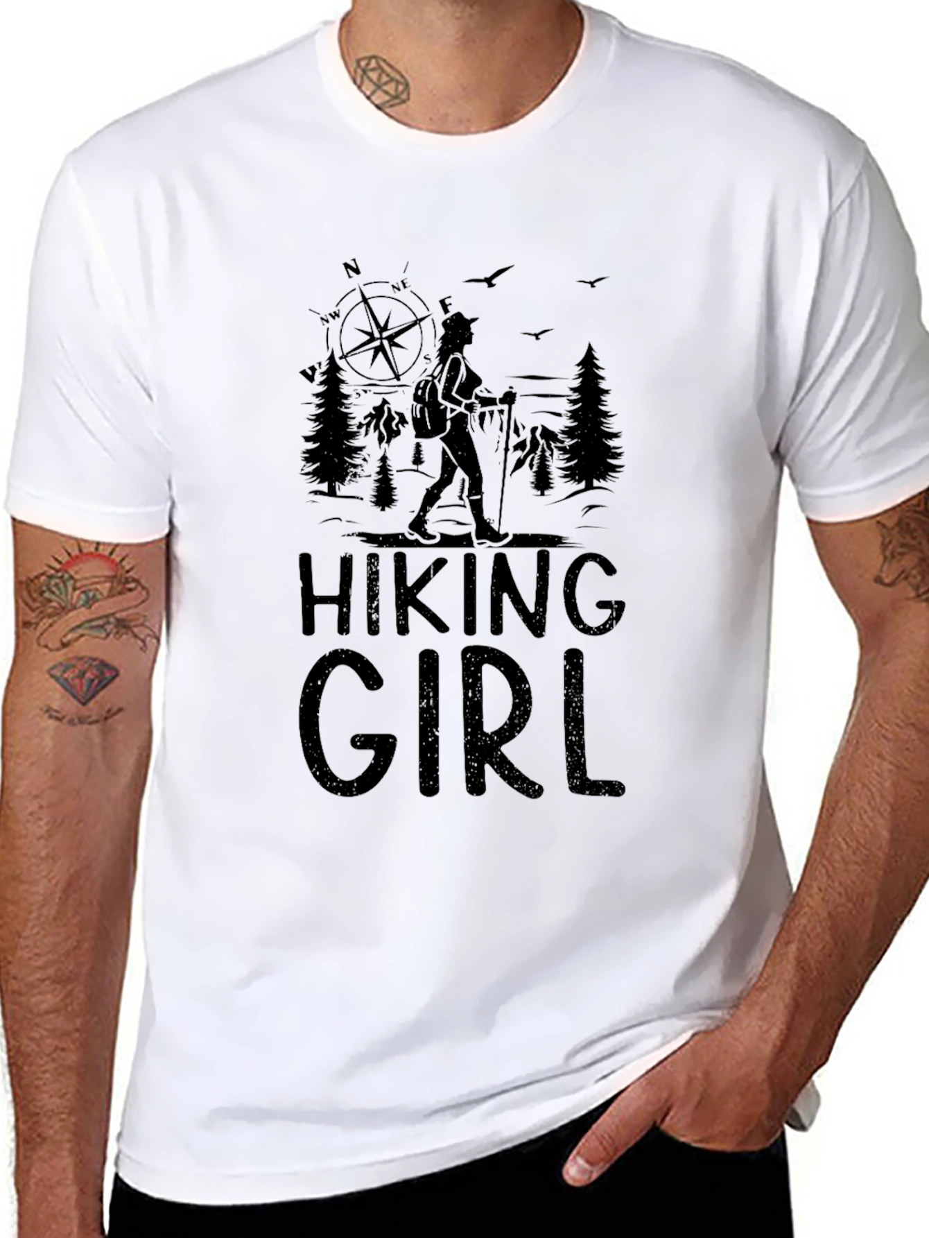 Hiking Girl Black T-Shirt - Nature Adventure Tee