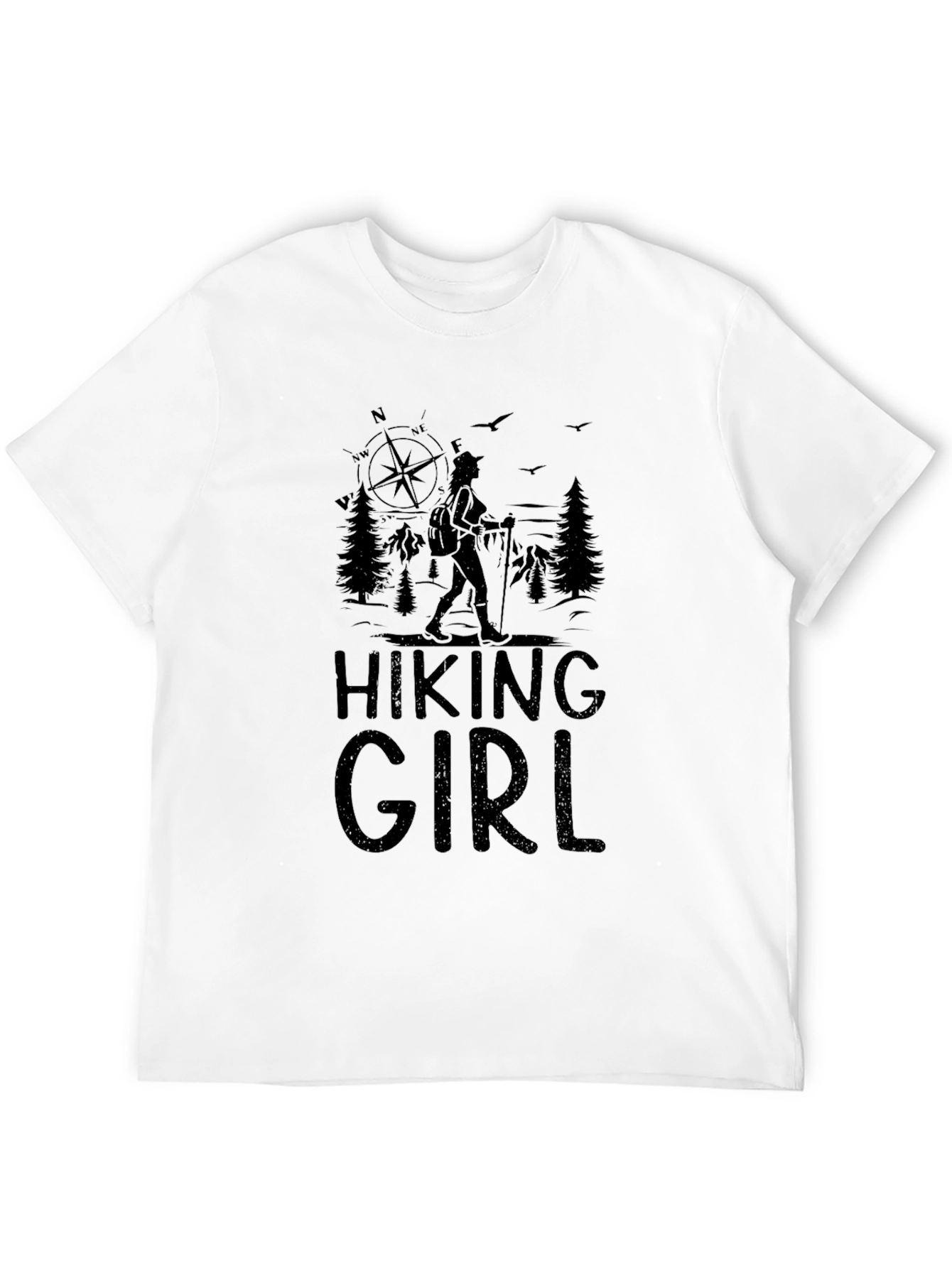 Hiking Girl Black T-Shirt - Nature Adventure Tee