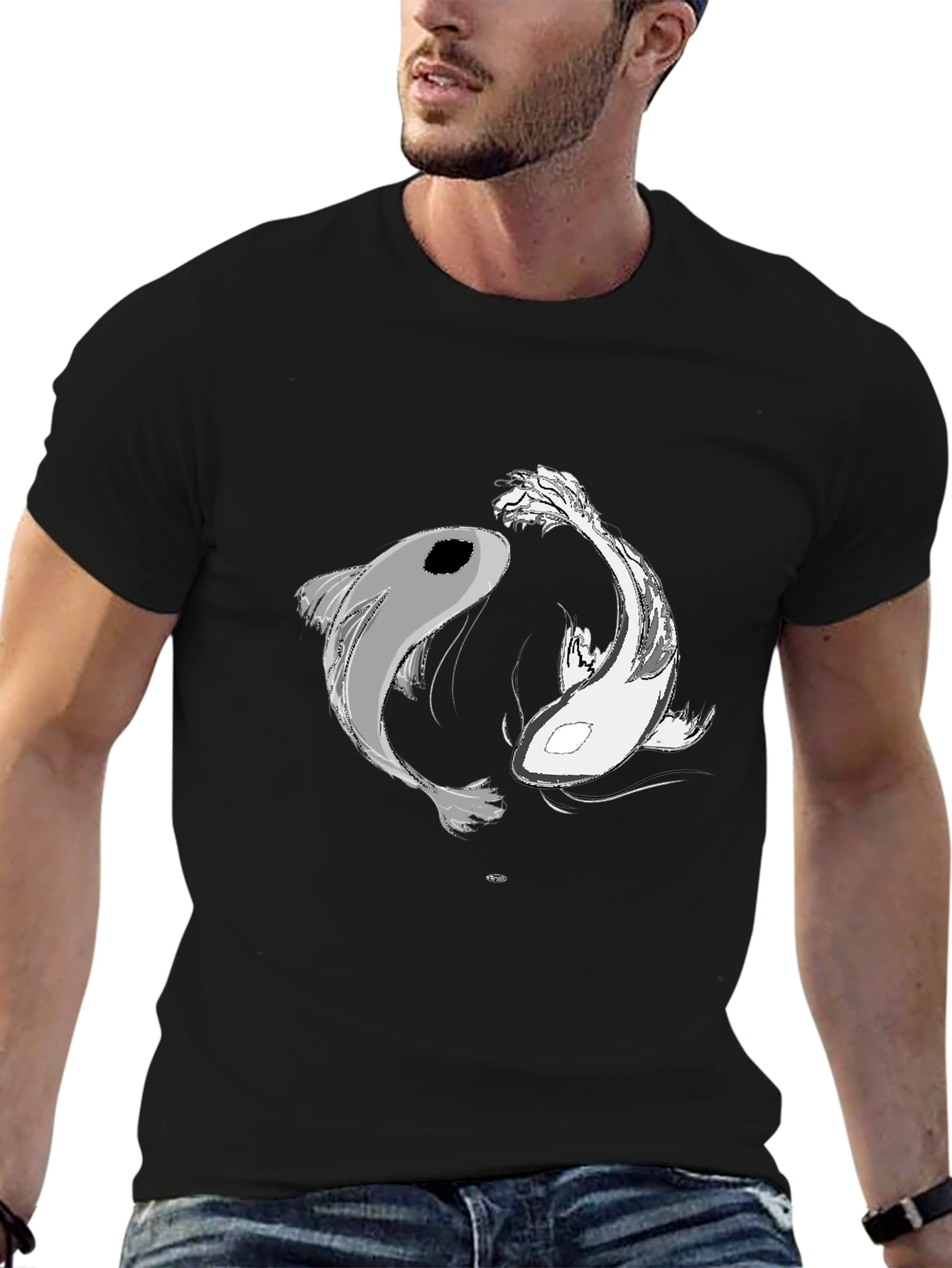 Yin Yang Koi Fish Graphic Tee - Black Unisex