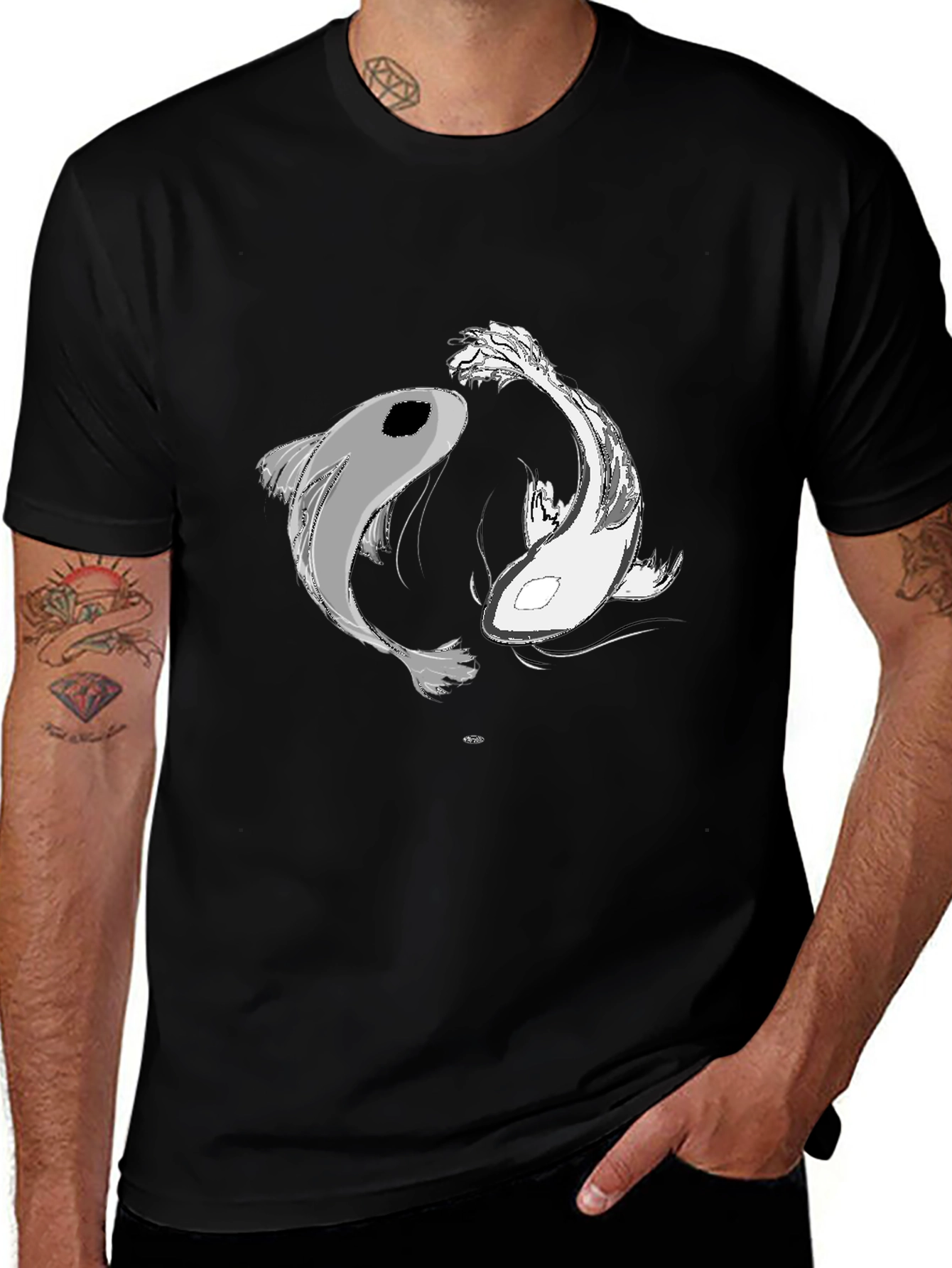 Yin Yang Koi Fish Graphic Tee - Black Unisex