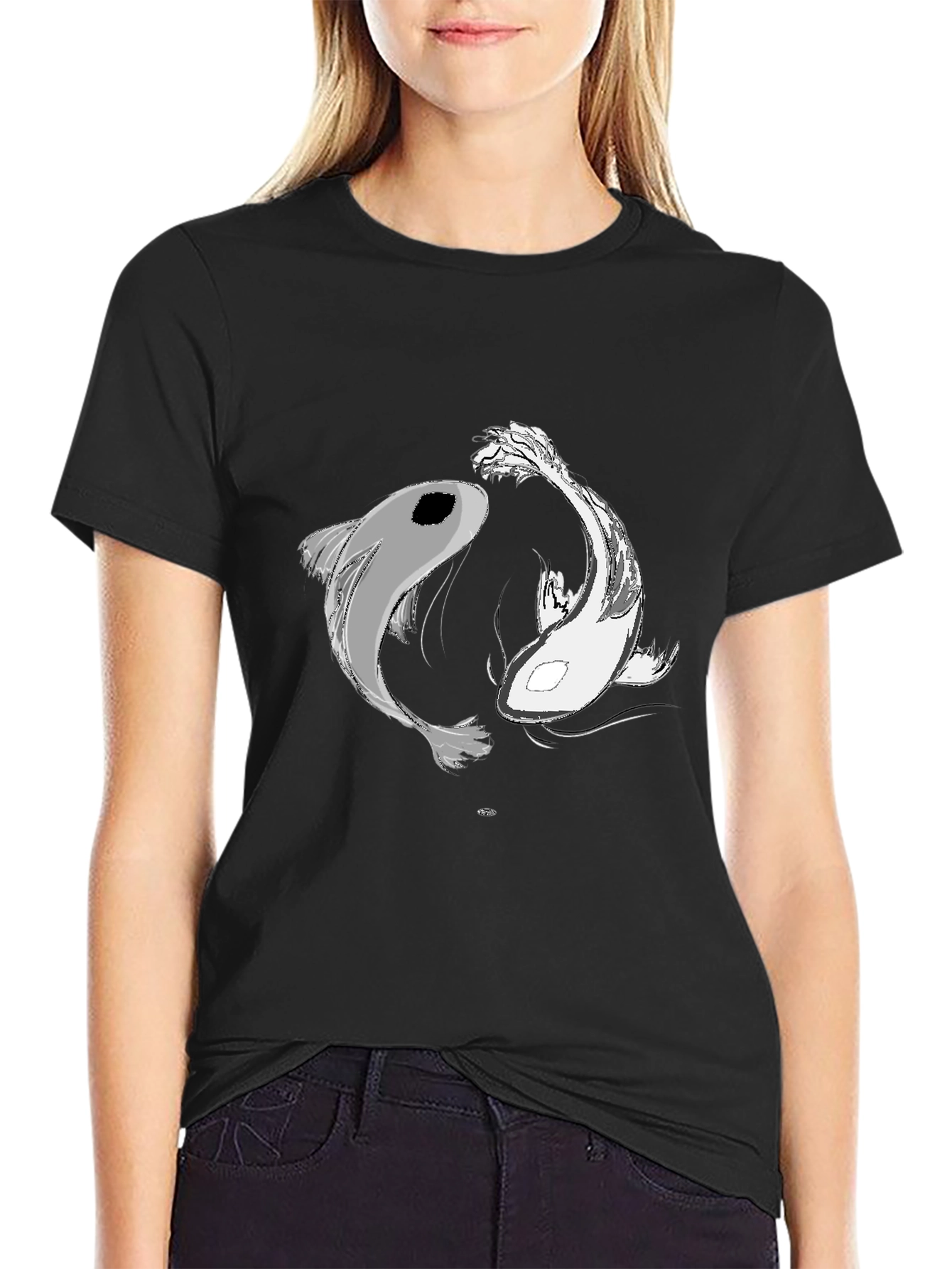 Yin Yang Koi Fish Graphic Tee - Black Unisex