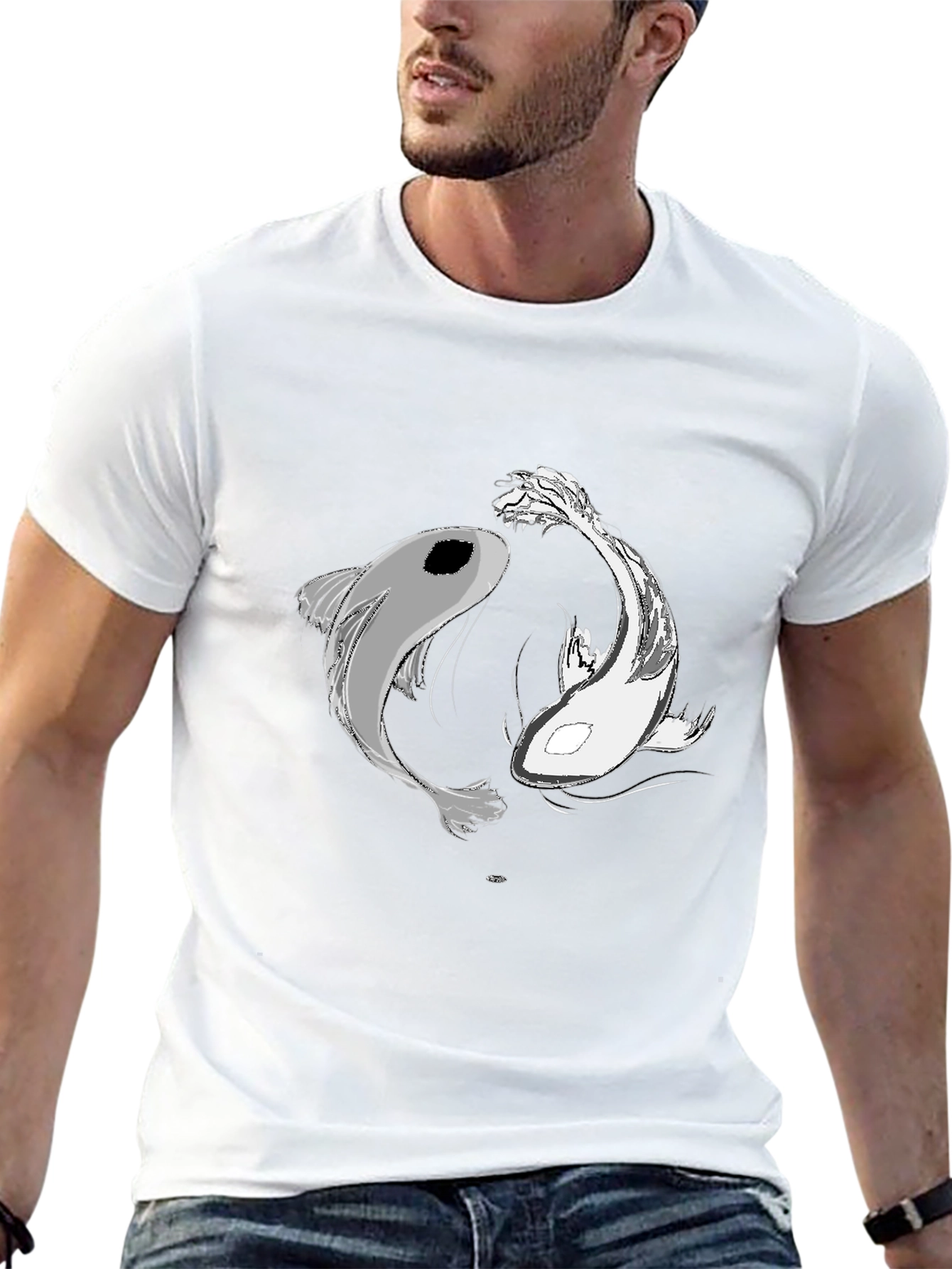 Yin Yang Koi Fish Graphic Tee - Black Unisex