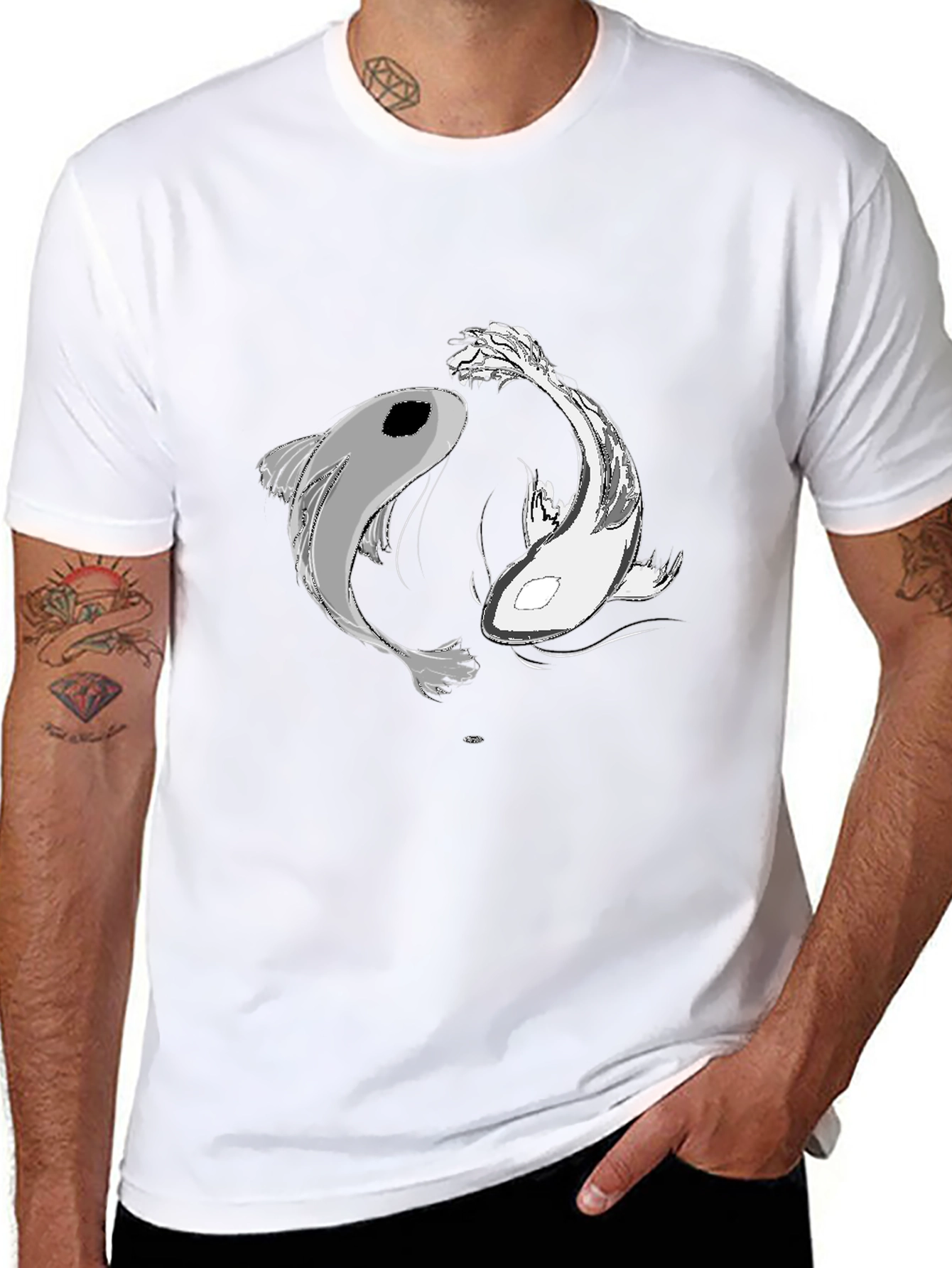 Yin Yang Koi Fish Graphic Tee - Black Unisex