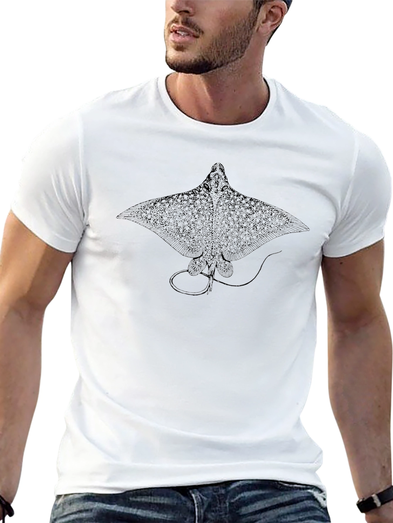 Manta Ray Graphic Tee - Black Cotton Comfort