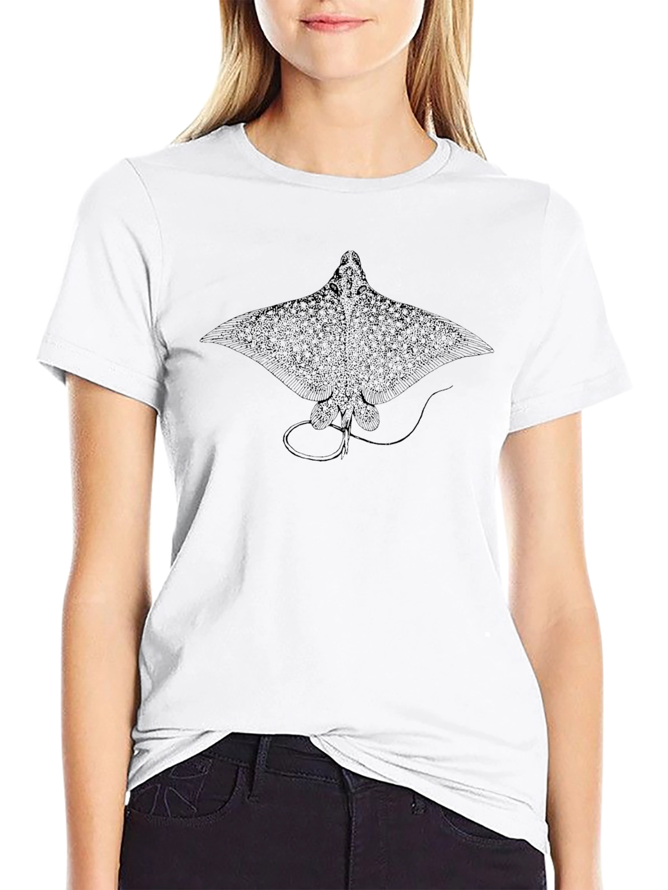 Manta Ray Graphic Tee - Black Cotton Comfort