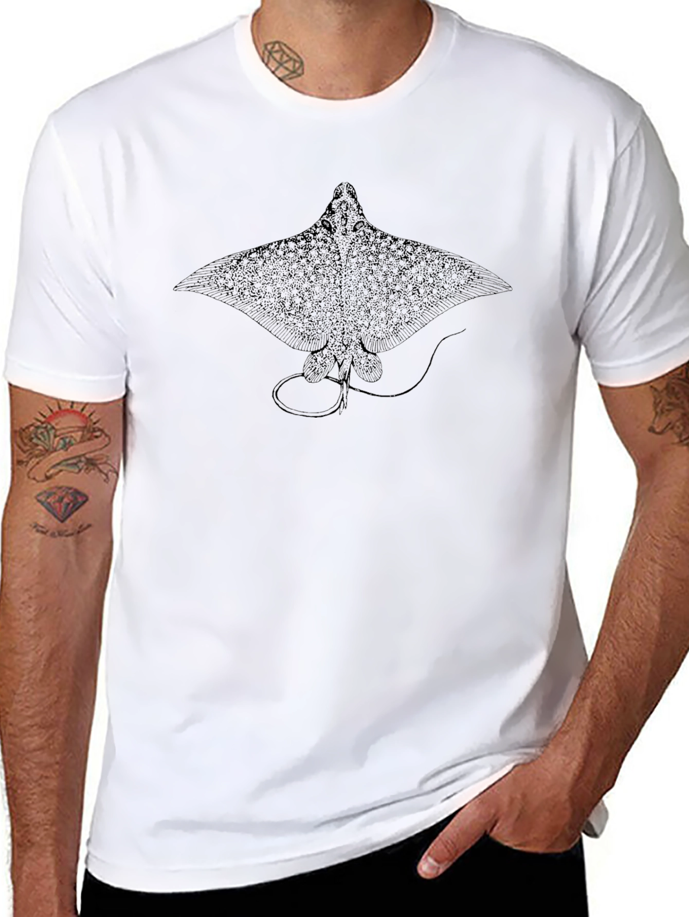 Manta Ray Graphic Tee - Black Cotton Comfort