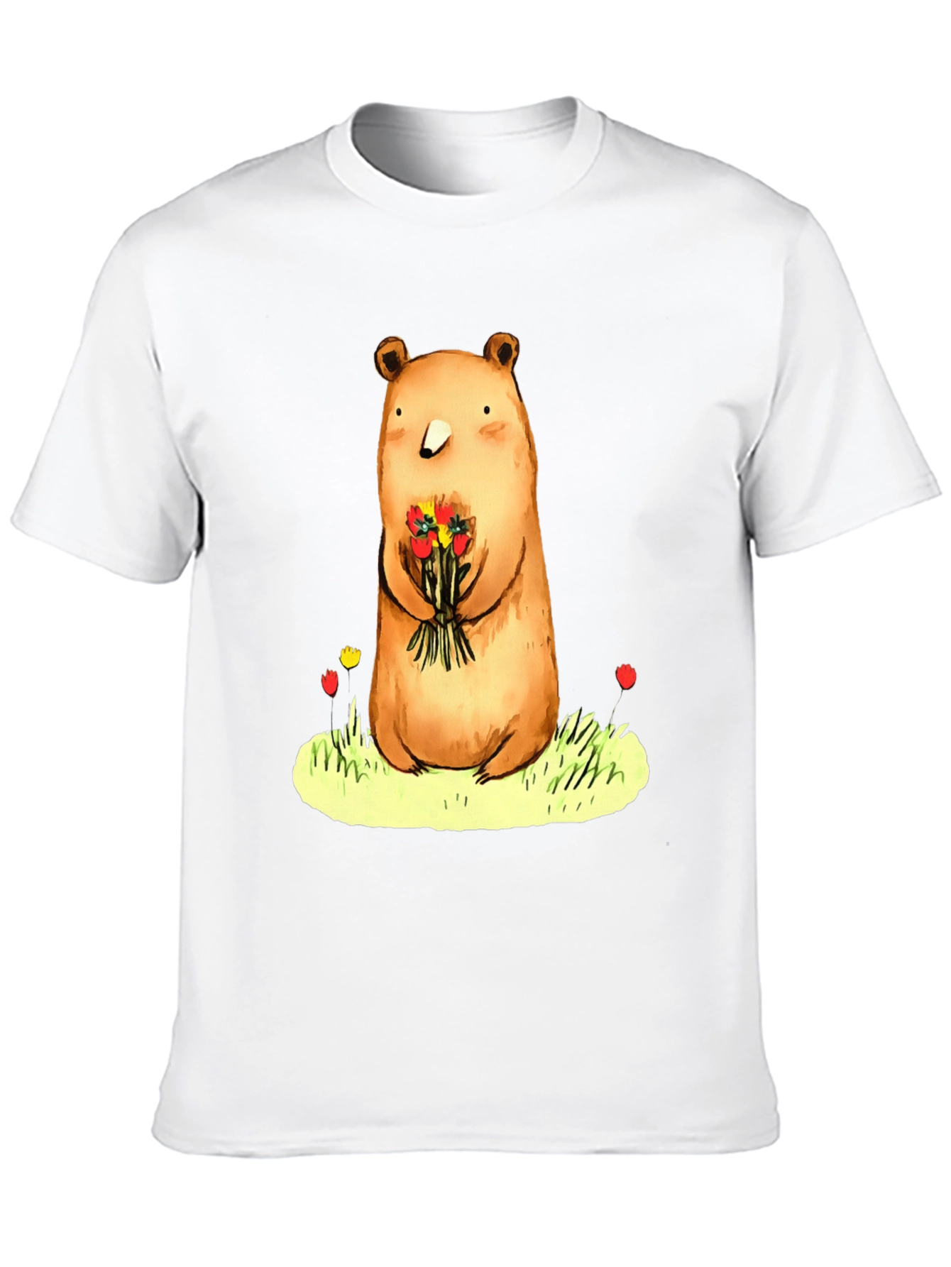 Bear with Flowers Graphic Tee - Soft Cotton Blend