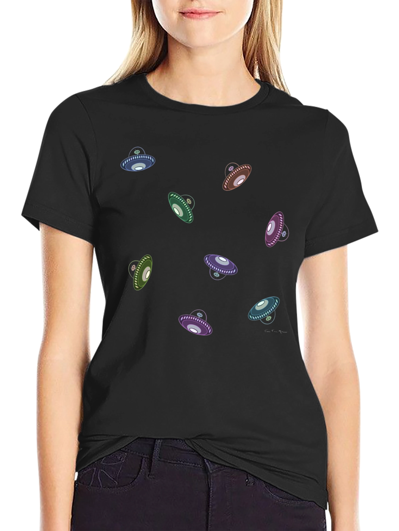 UFO Graphic Print Black T-Shirt