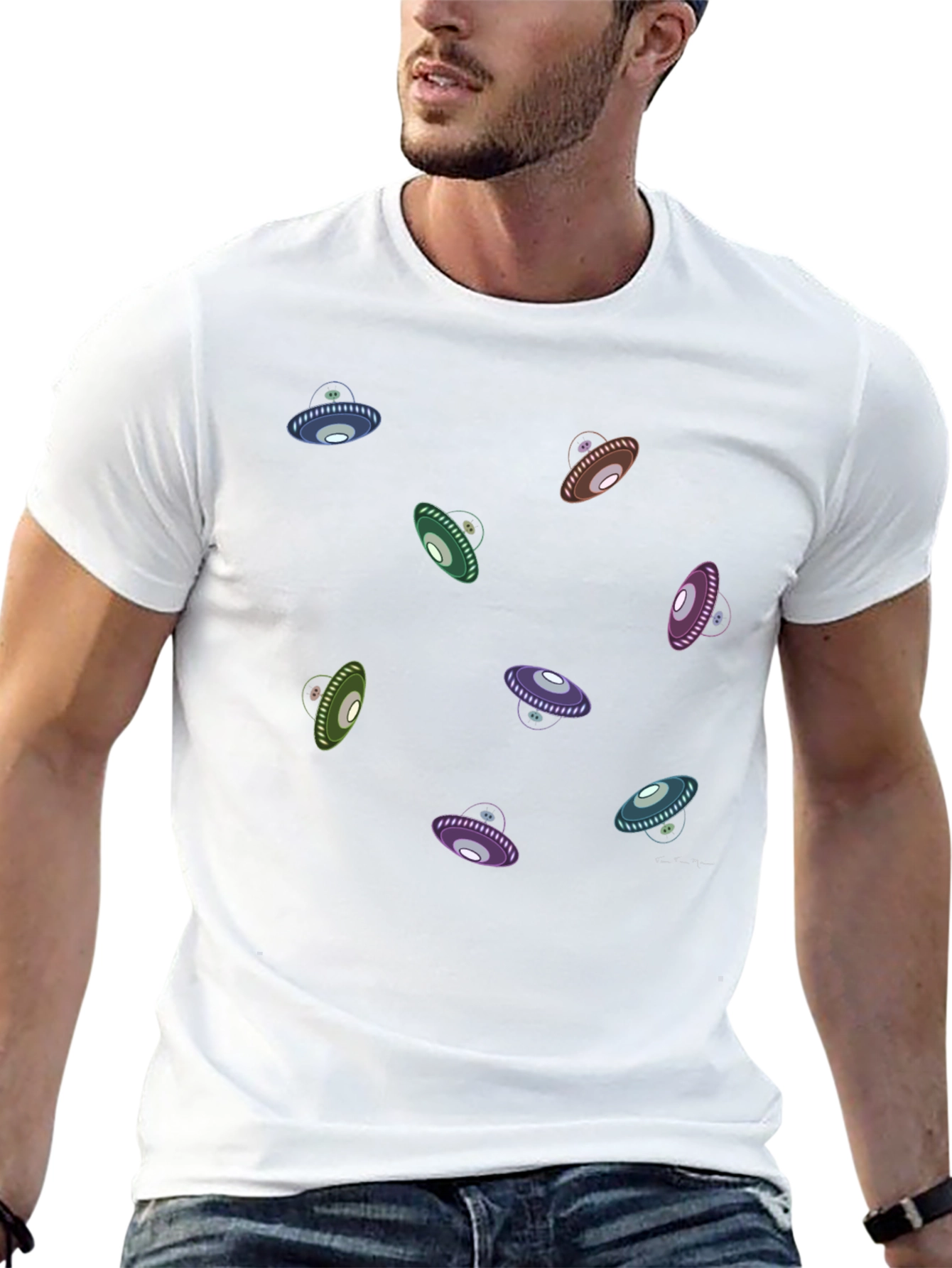 UFO Graphic Print Black T-Shirt