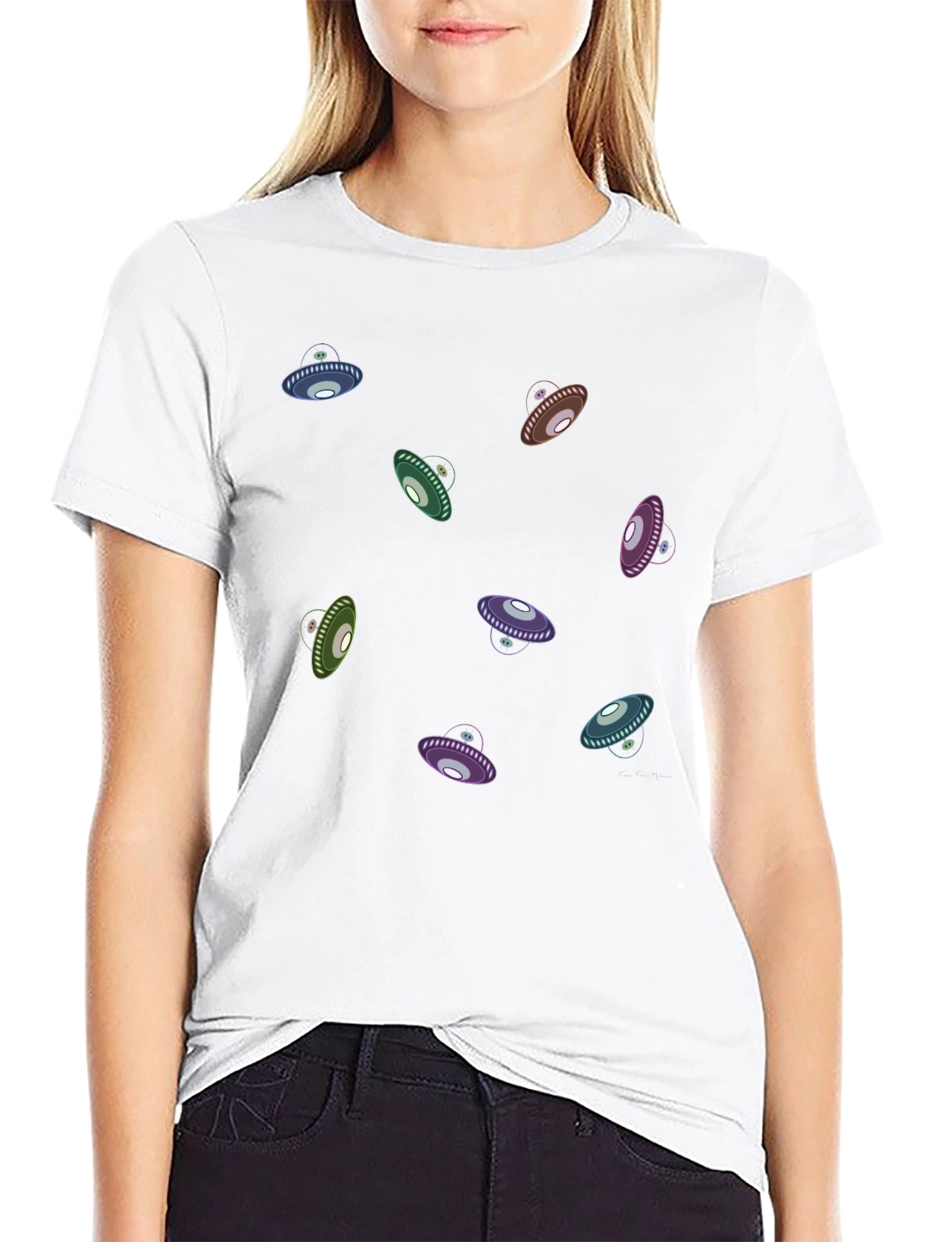 UFO Graphic Print Black T-Shirt