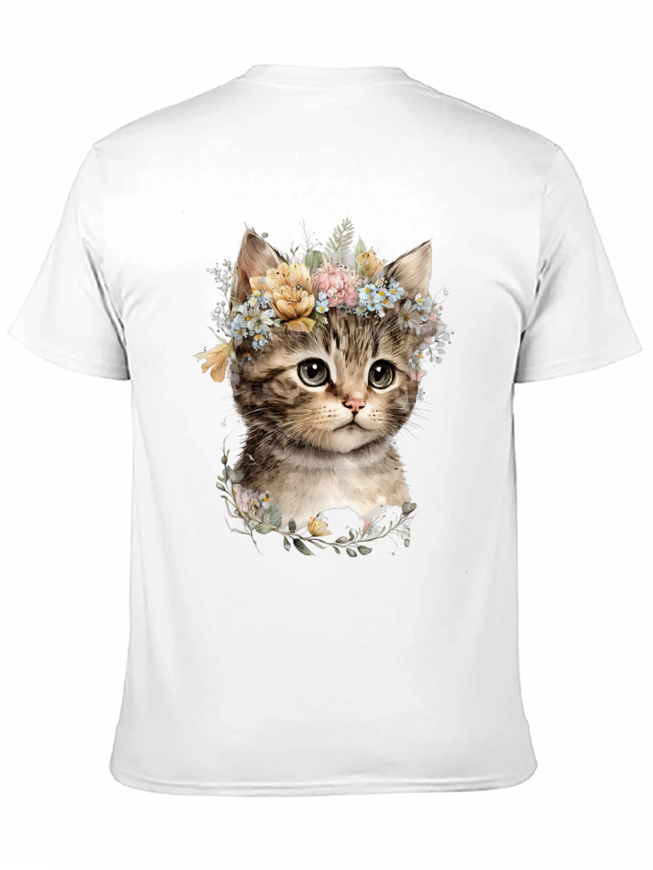 Floral Kitten Graphic Tee - Soft Cotton Blend