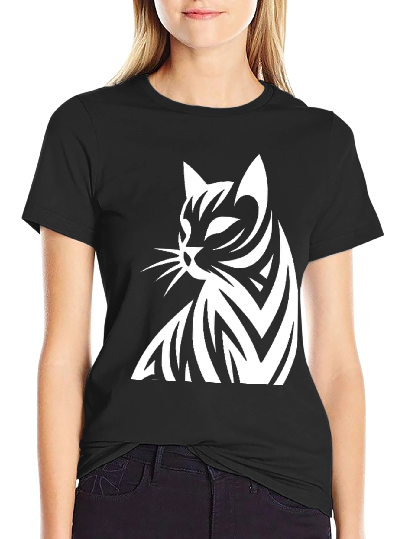 Stylish Cat Graphic Black T-Shirt for Men