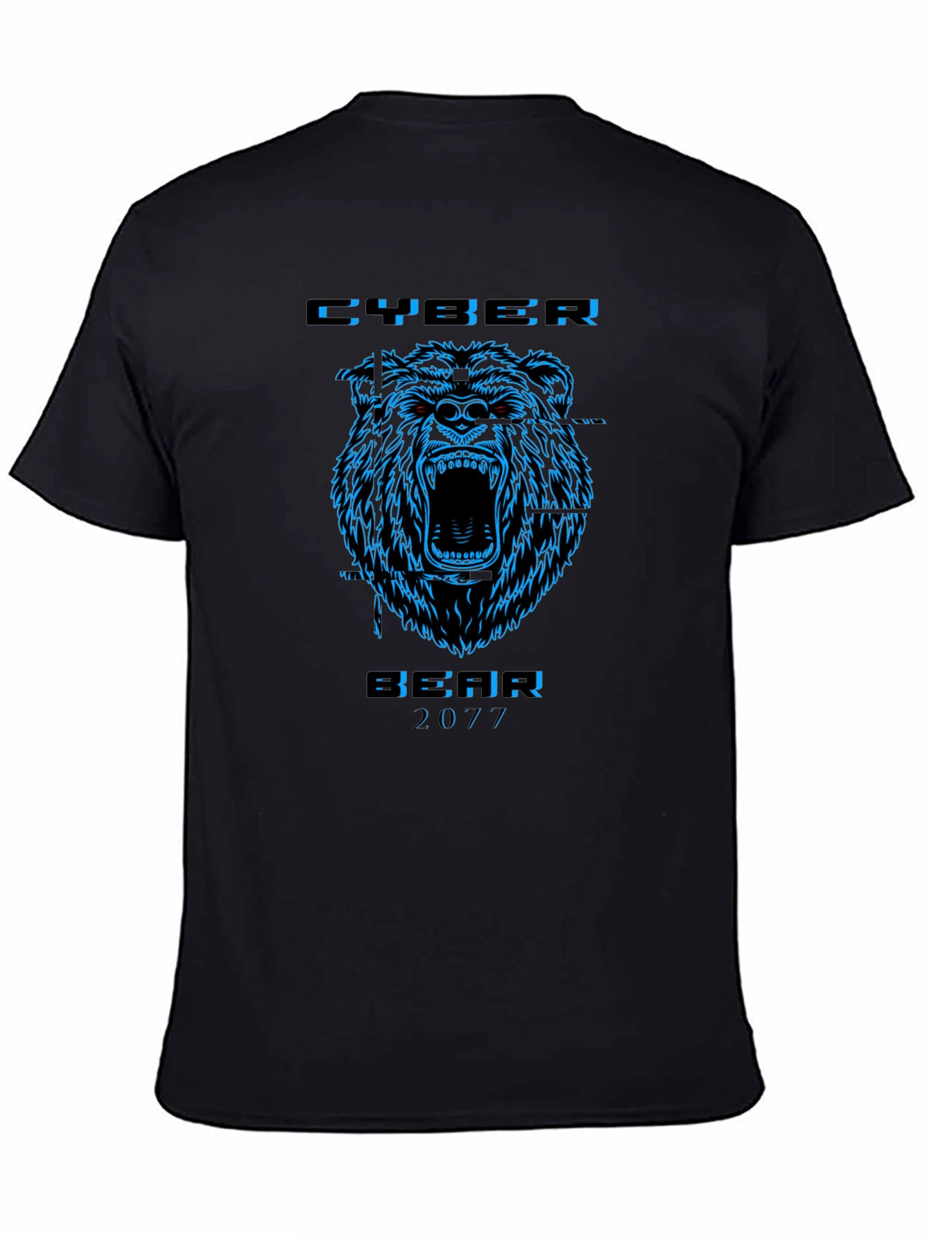 Cyber Bear 2077 Black Graphic T-Shirt