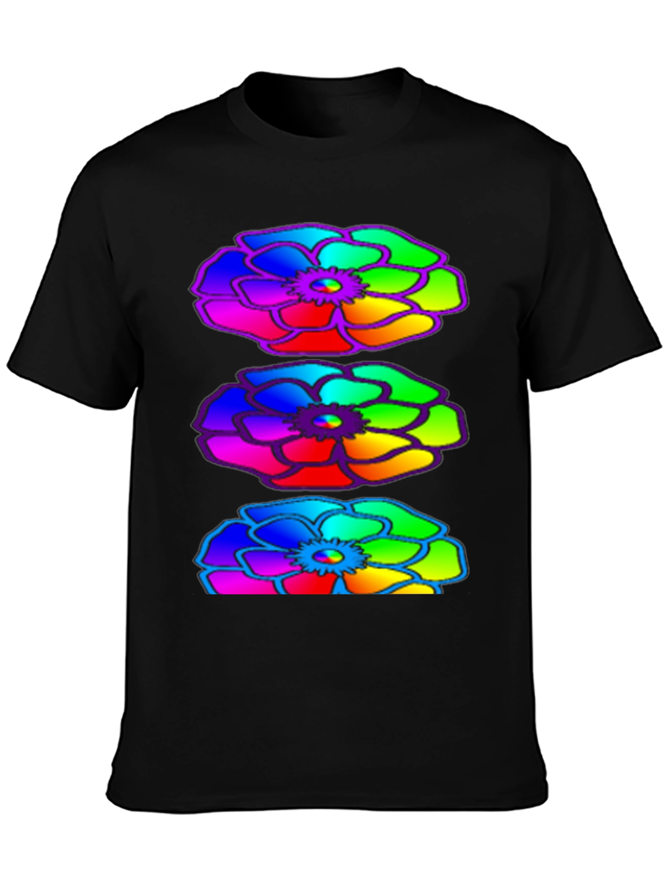Rainbow Floral Black T-Shirt