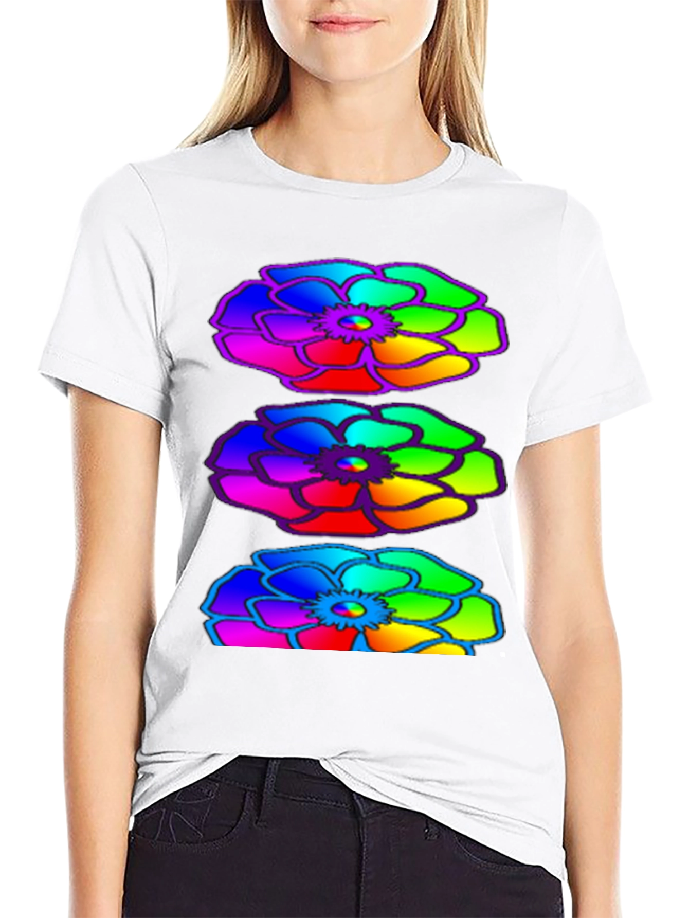 Rainbow Floral Black T-Shirt