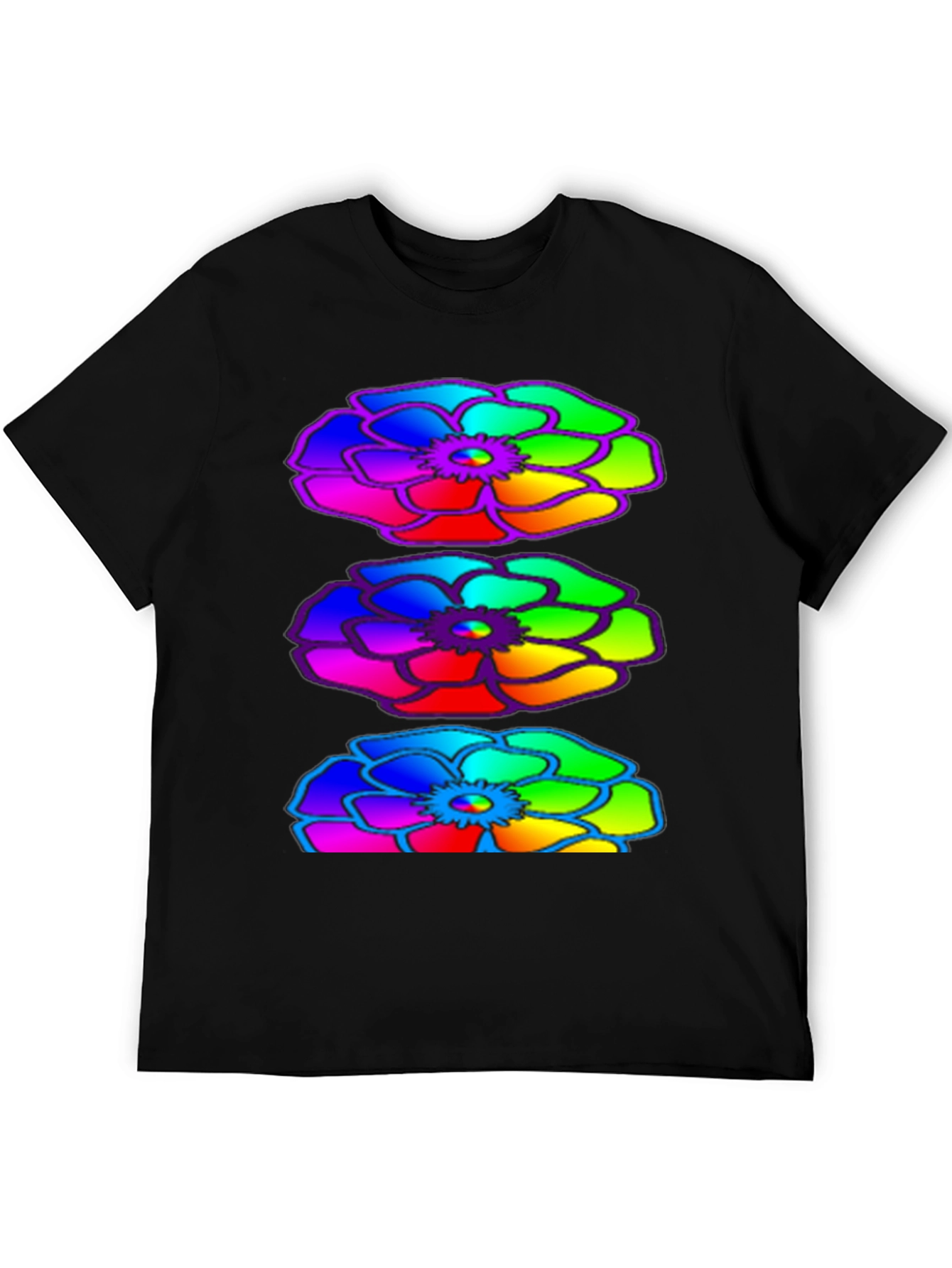 Rainbow Floral Black T-Shirt