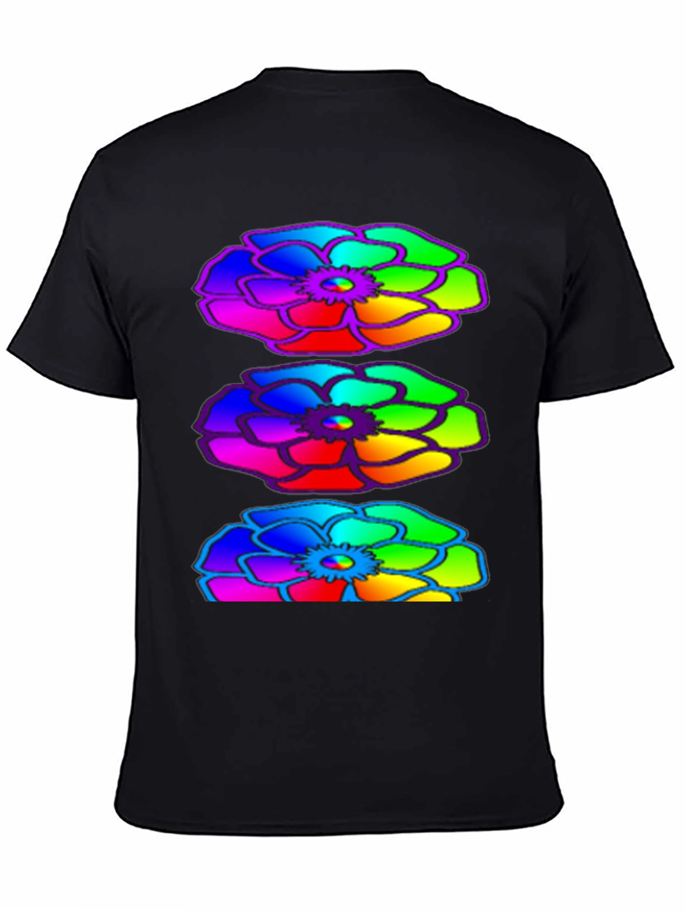 Rainbow Floral Black T-Shirt