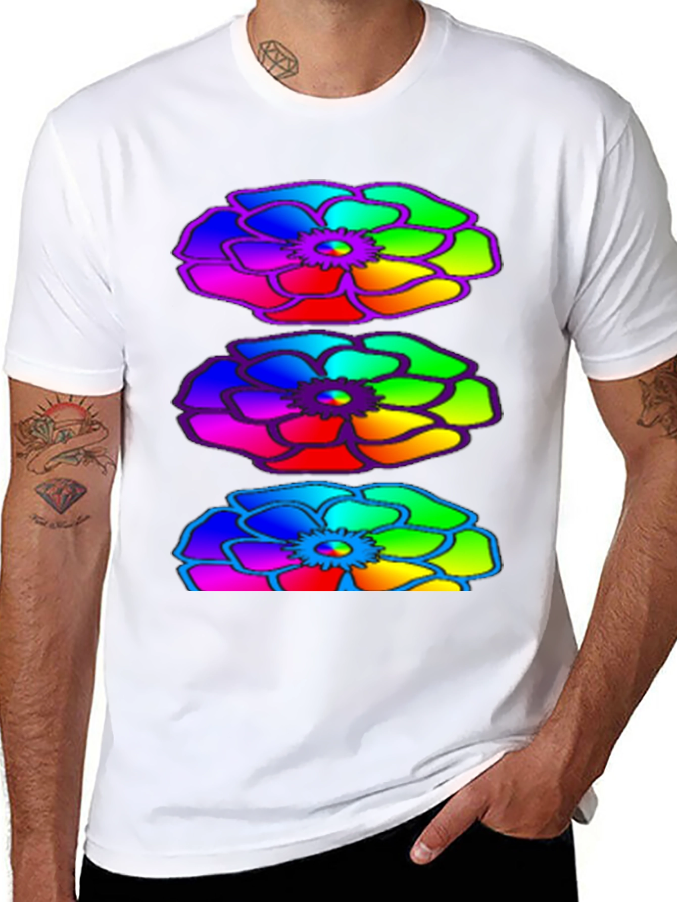Rainbow Floral Black T-Shirt