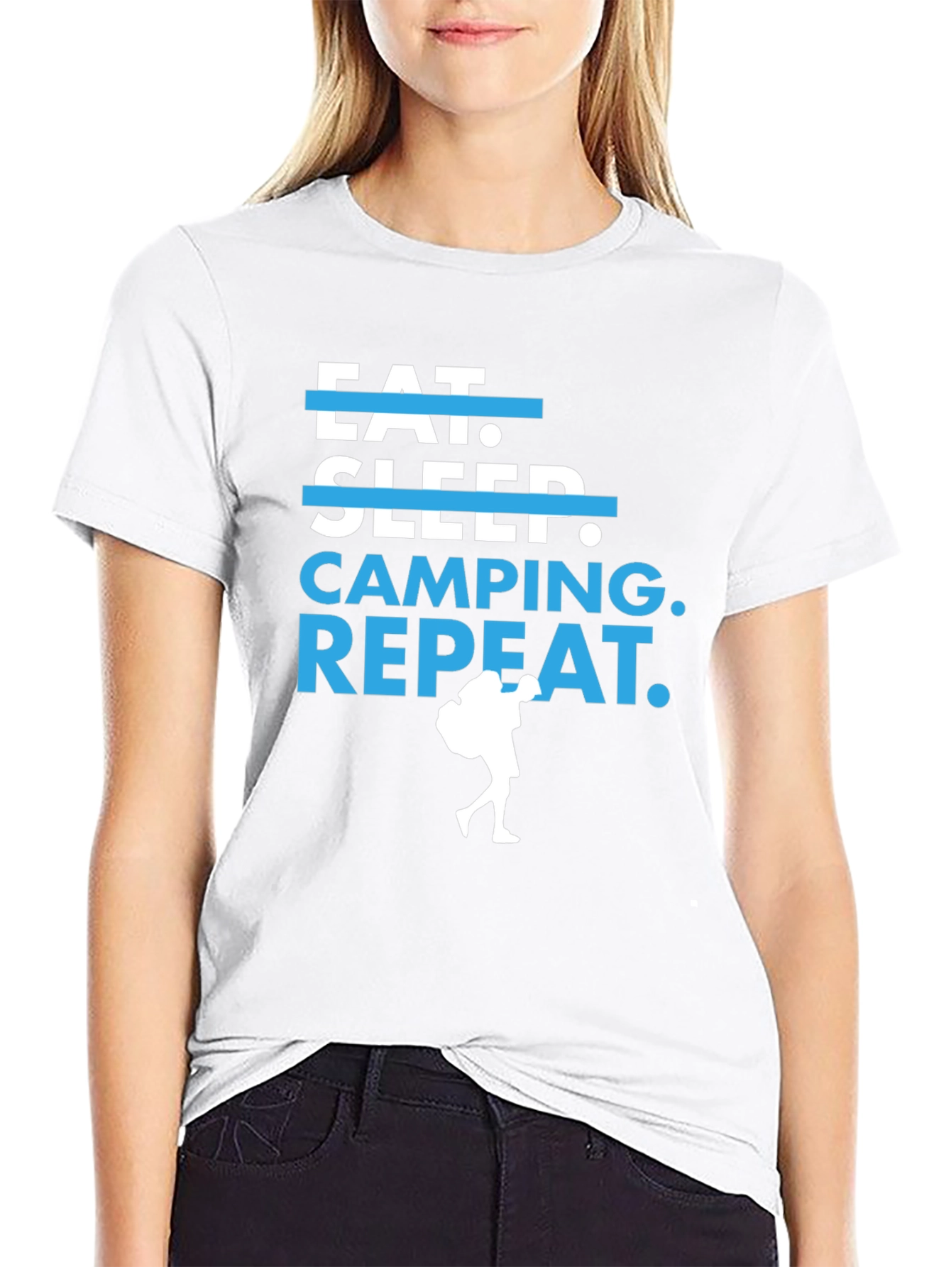 Eat Sleep Camping Repeat Black Graphic Tee