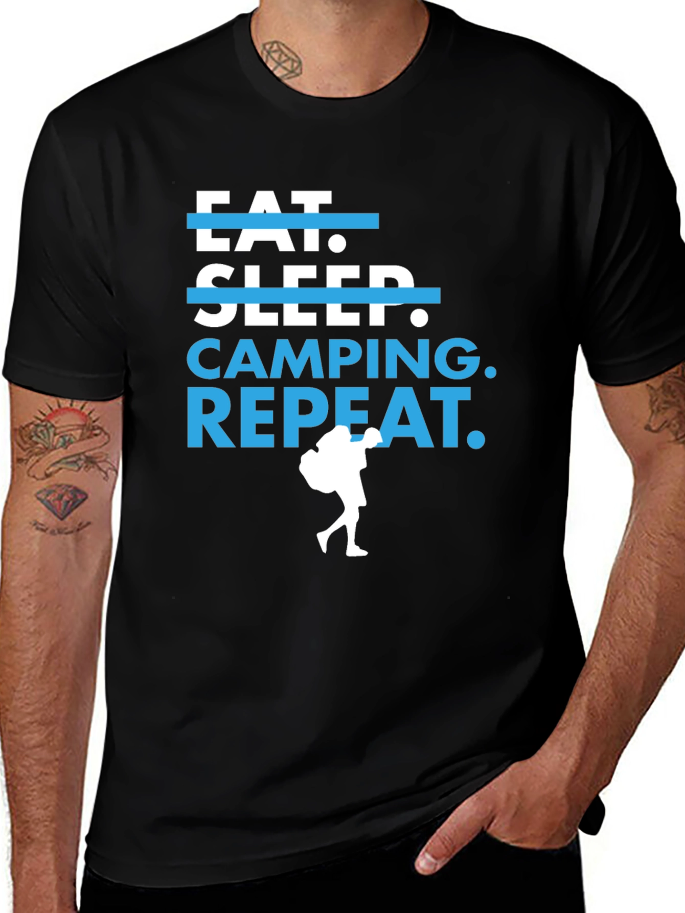 Eat Sleep Camping Repeat Black Graphic Tee