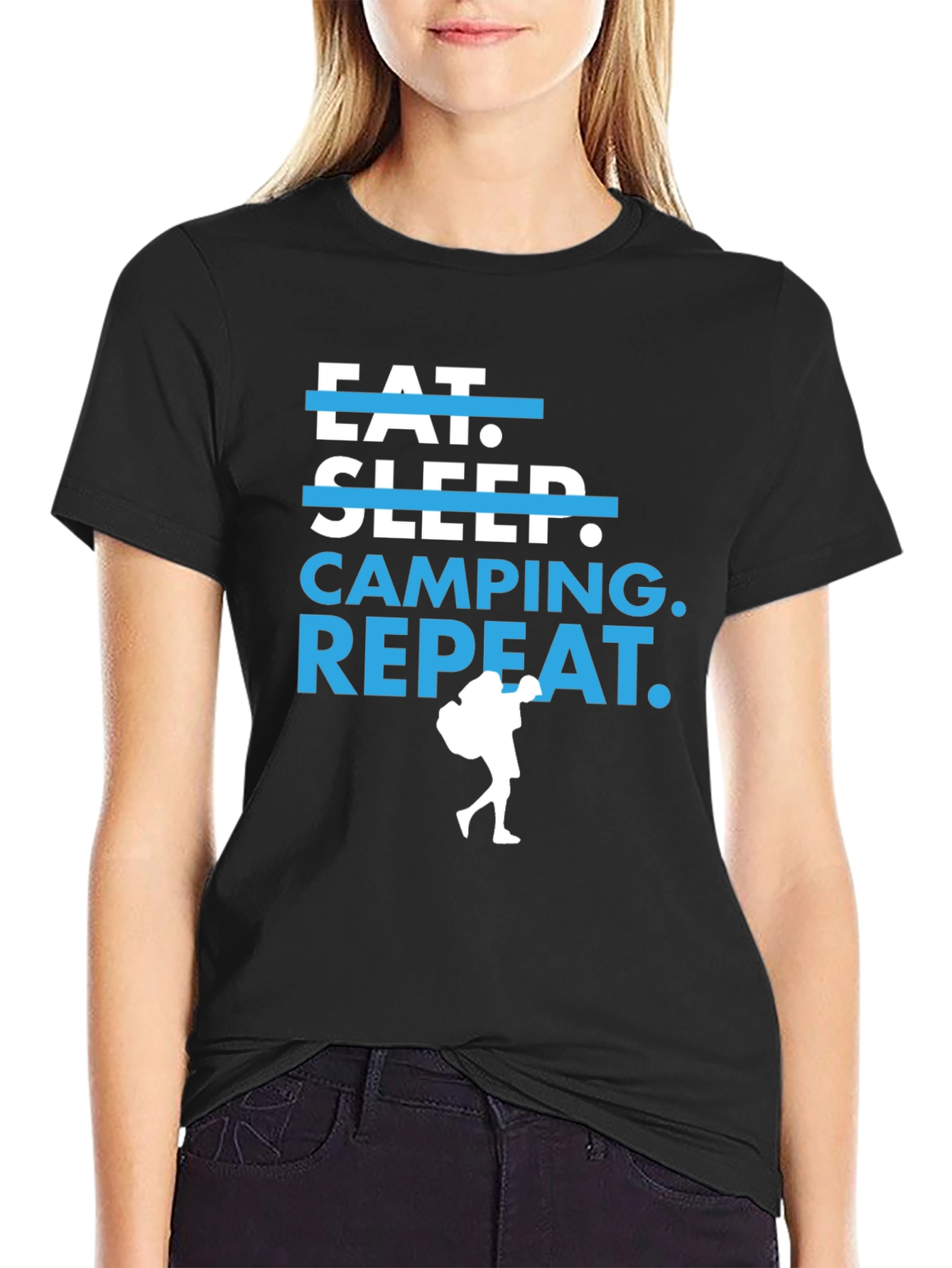 Eat Sleep Camping Repeat Black Graphic Tee