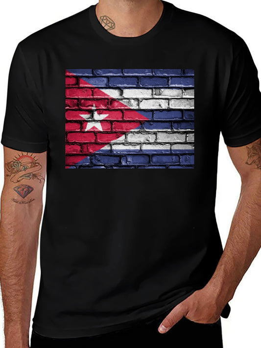 Cuba Flag Brick Wall Graphic T-Shirt