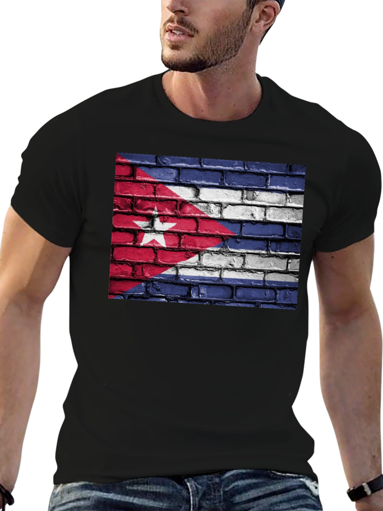 Cuba Flag Brick Wall Graphic T-Shirt