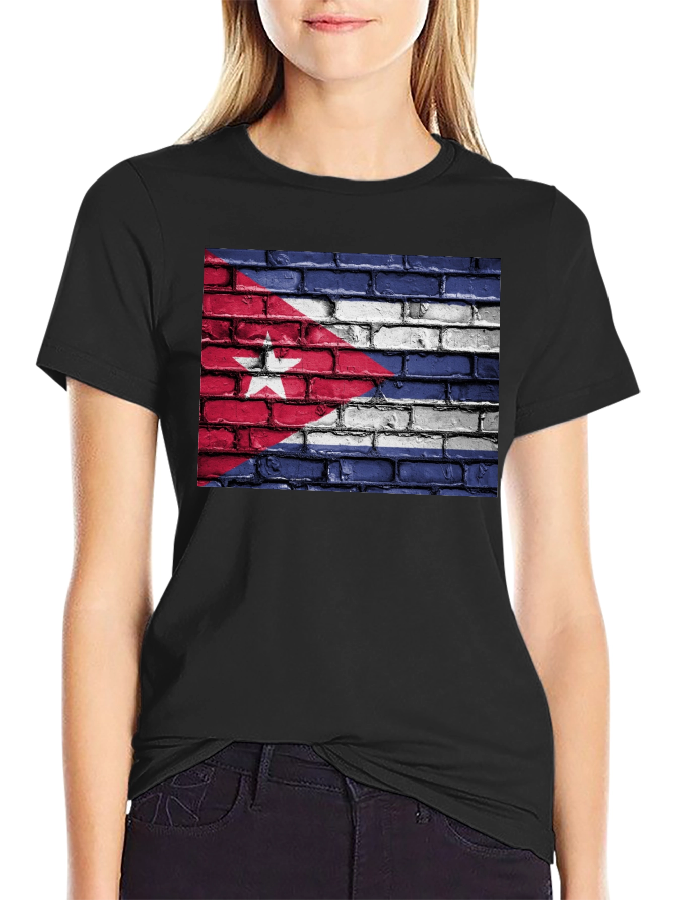 Cuba Flag Brick Wall Graphic T-Shirt