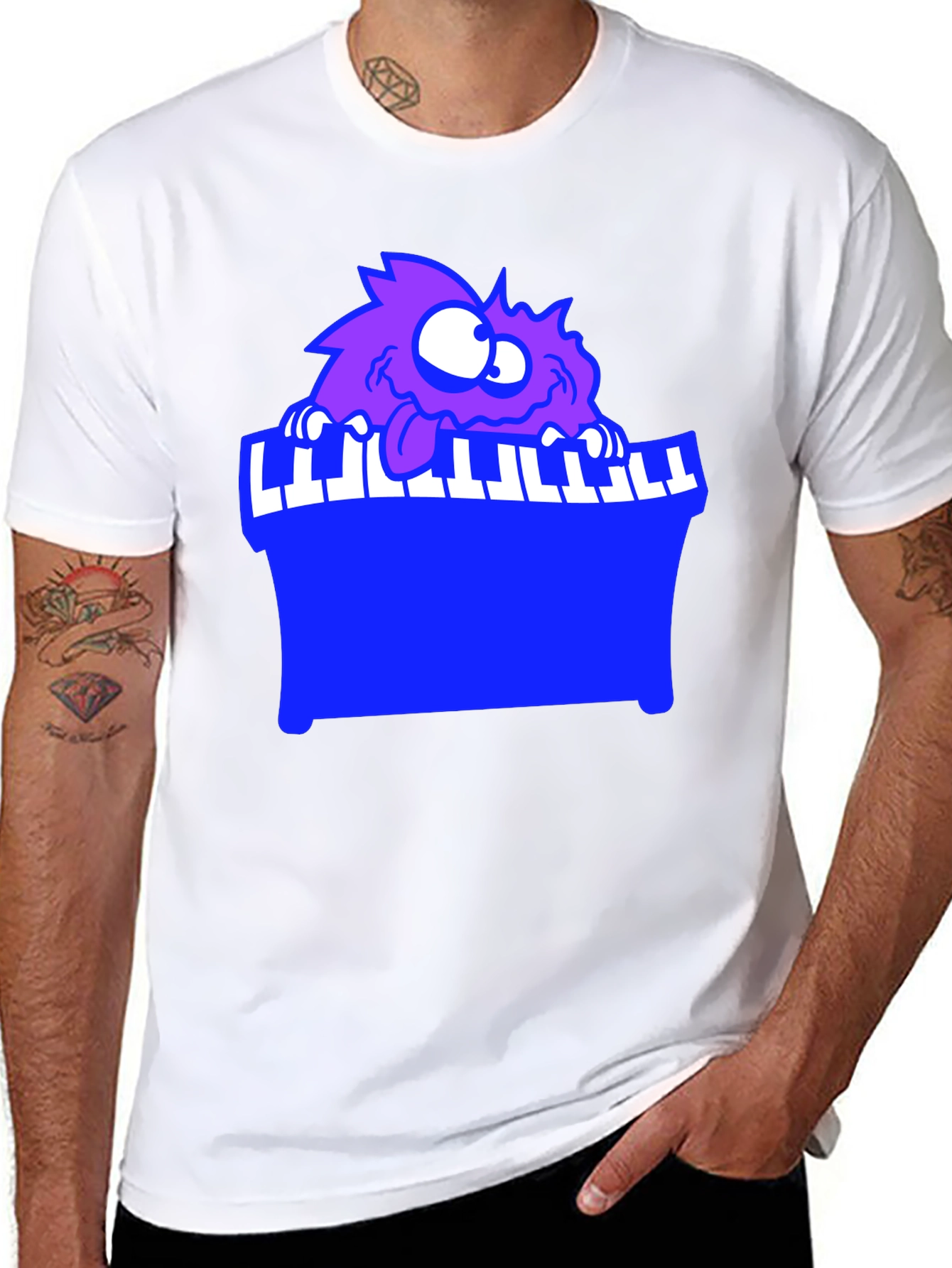 Monster Playing Piano Black T-Shirt