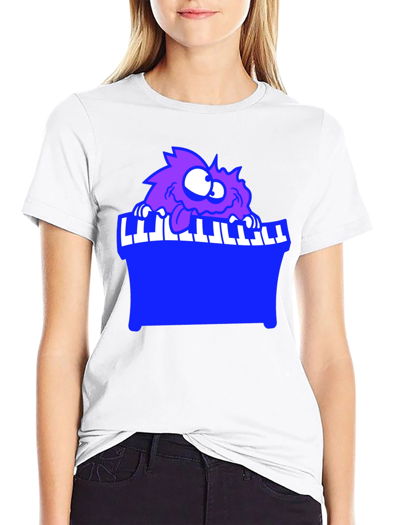 Monster Playing Piano Black T-Shirt