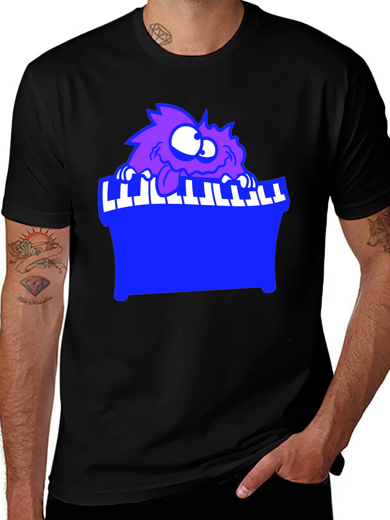 Monster Playing Piano Black T-Shirt