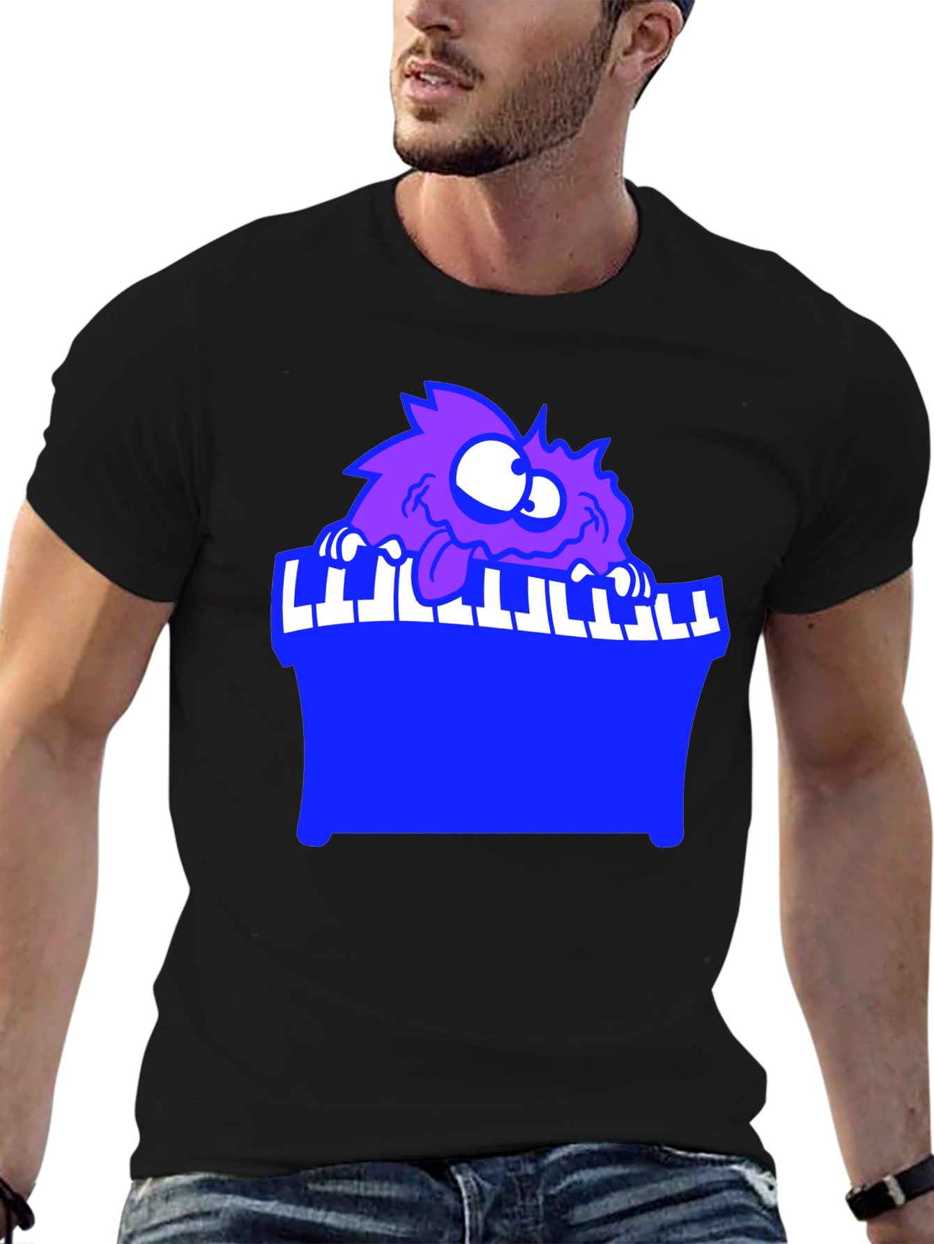 Monster Playing Piano Black T-Shirt