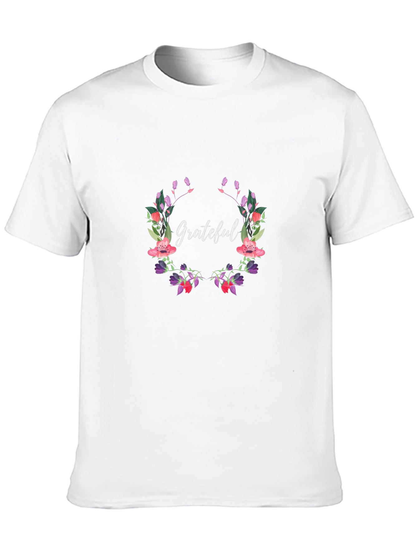 Grateful Floral Wreath Black T-Shirt
