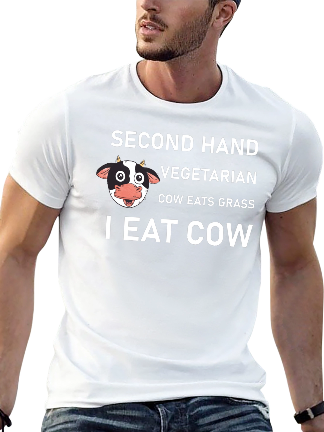 Second Hand Vegetarian I Eat Cow Black T-Shirt