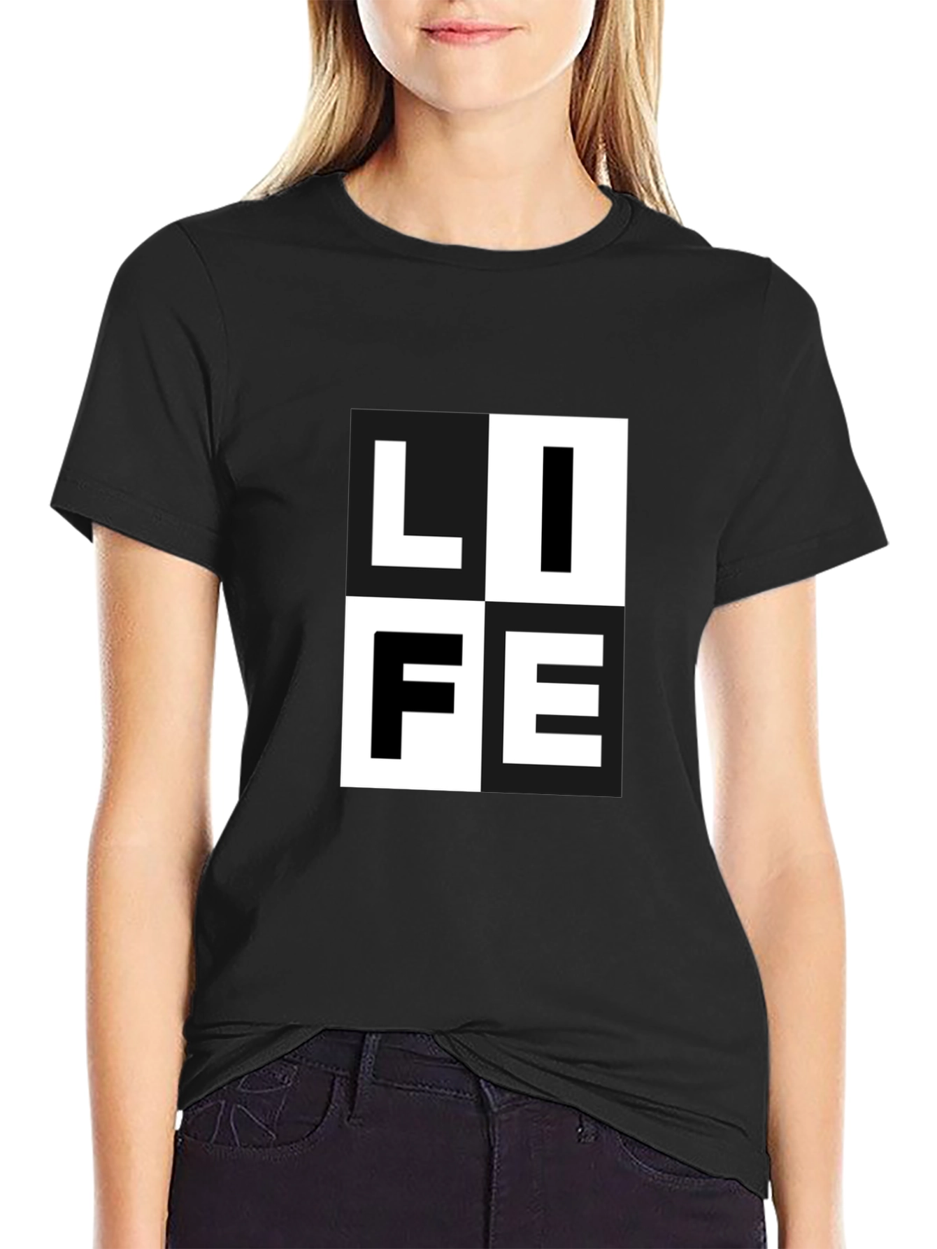 Black LIFE Graphic Print Crew Neck T-Shirt