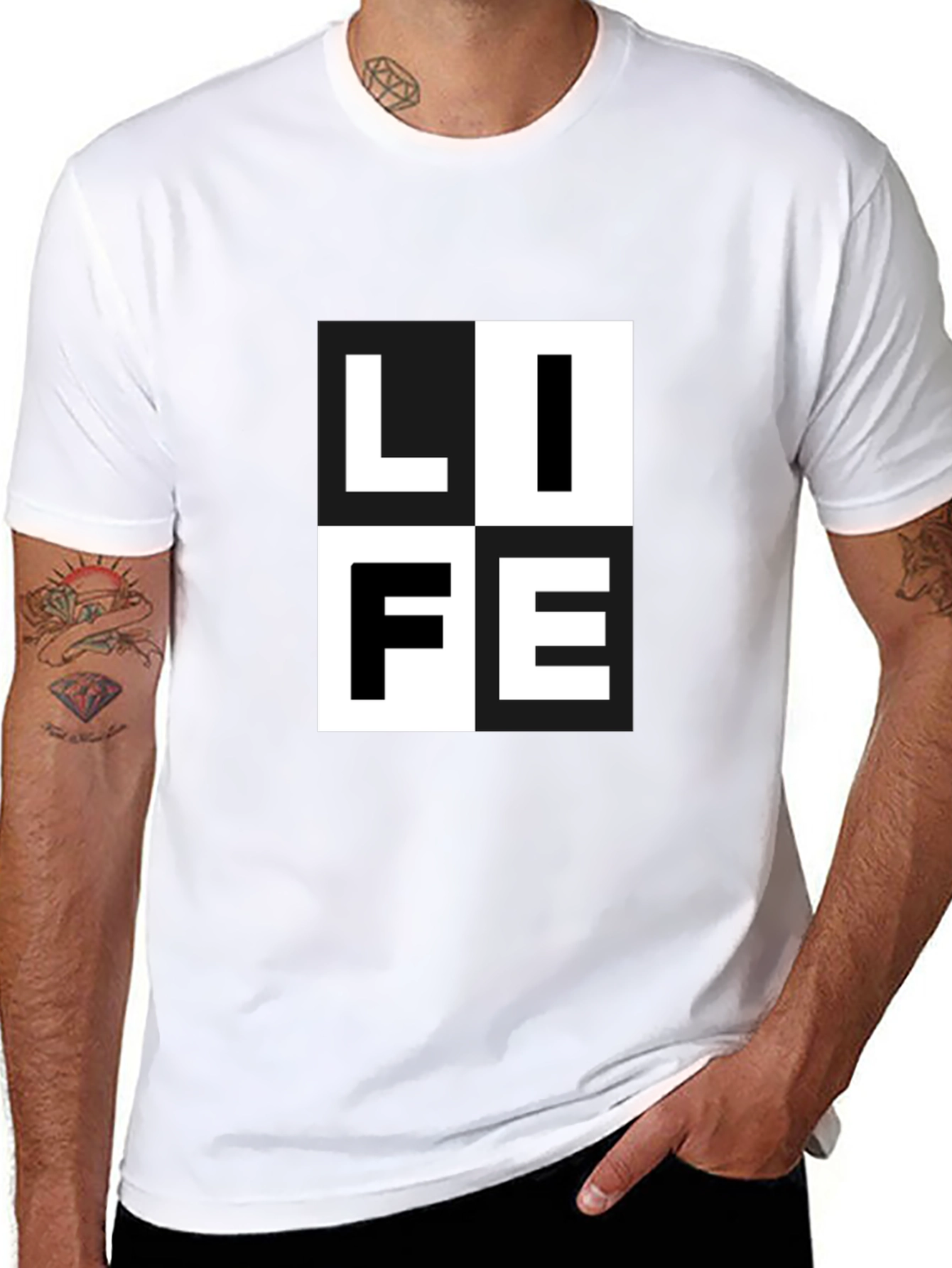 Black LIFE Graphic Print Crew Neck T-Shirt