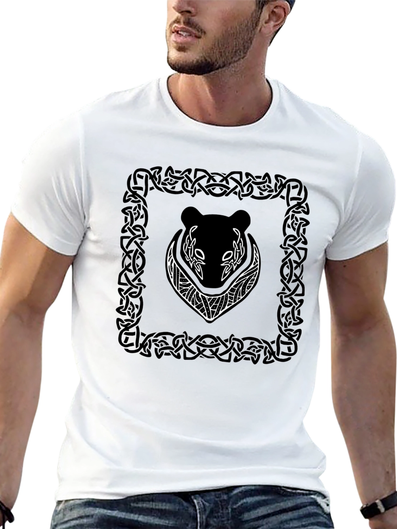 Celtic Bear Graphic Tee - Black Cotton T-Shirt