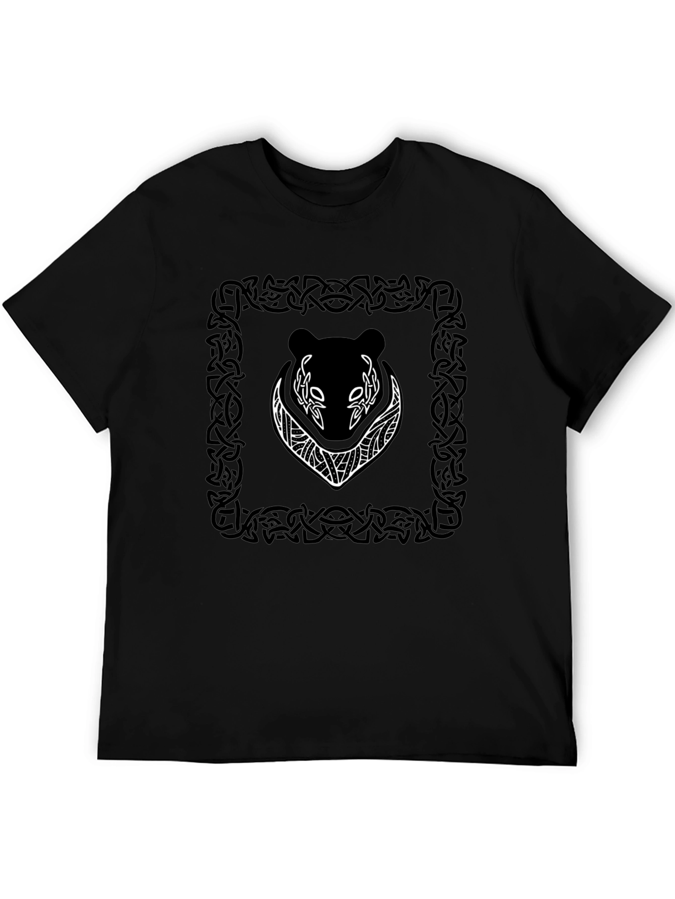 Celtic Bear Graphic Tee - Black Cotton T-Shirt