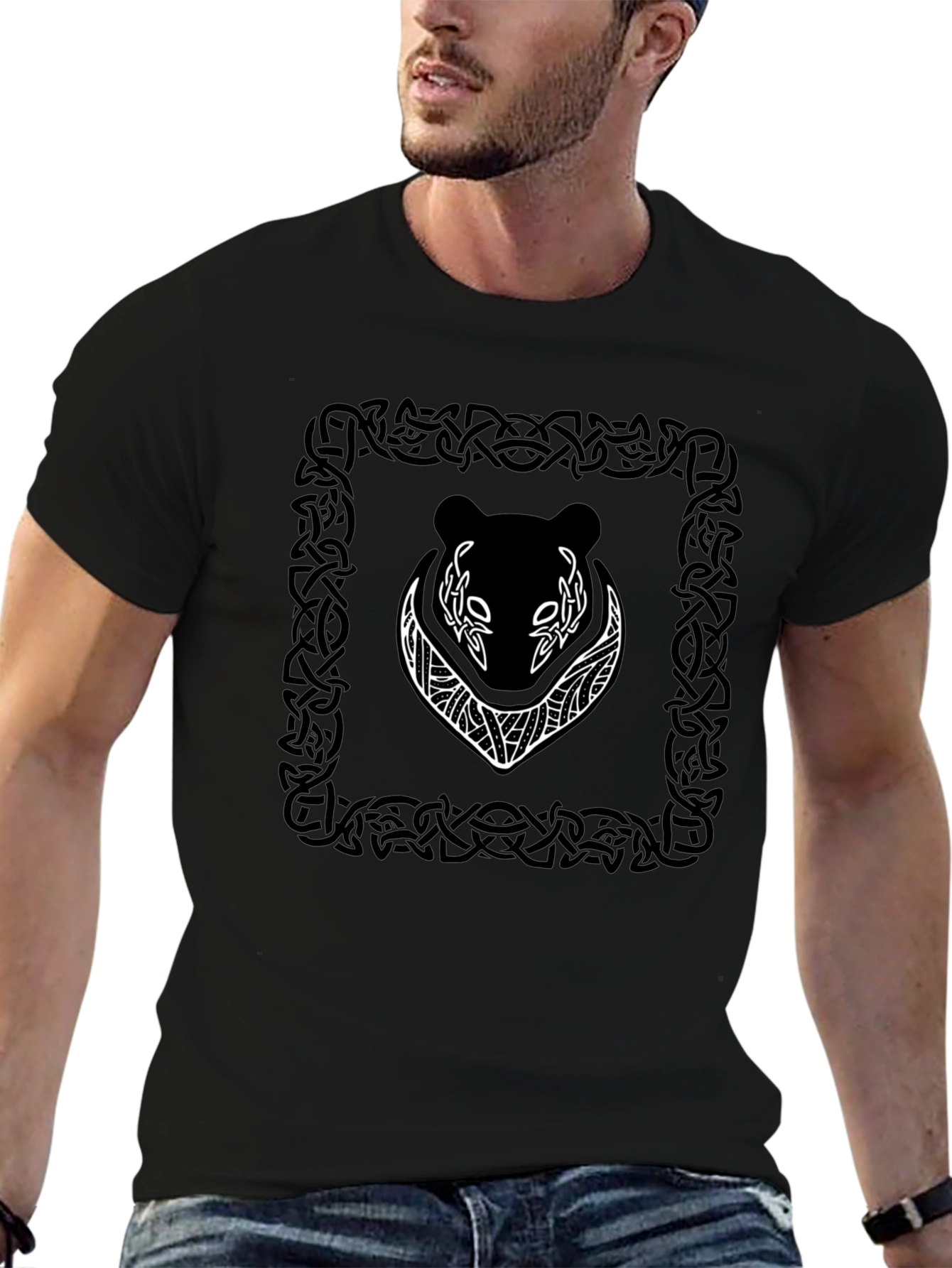 Celtic Bear Graphic Tee - Black Cotton T-Shirt