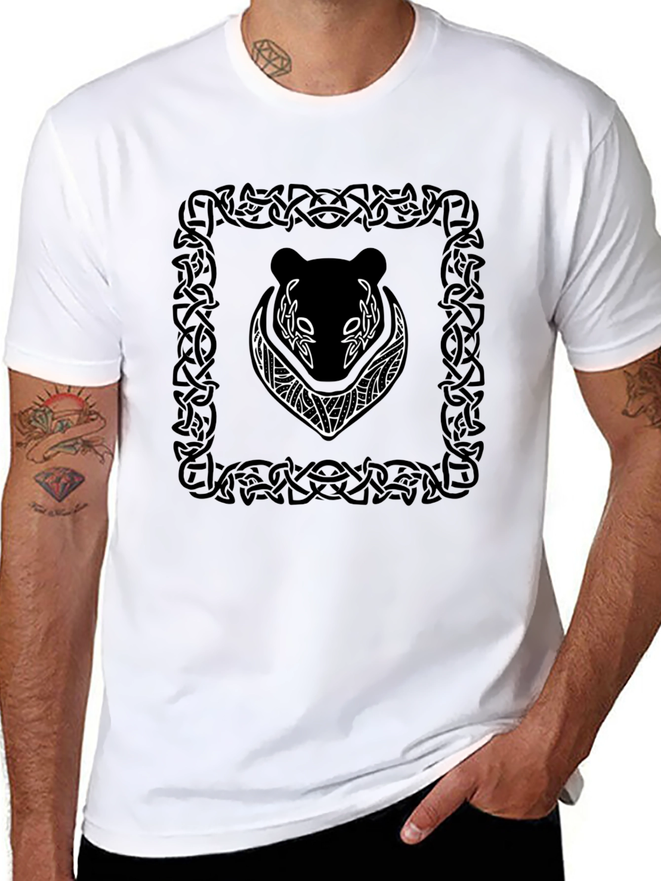 Celtic Bear Graphic Tee - Black Cotton T-Shirt