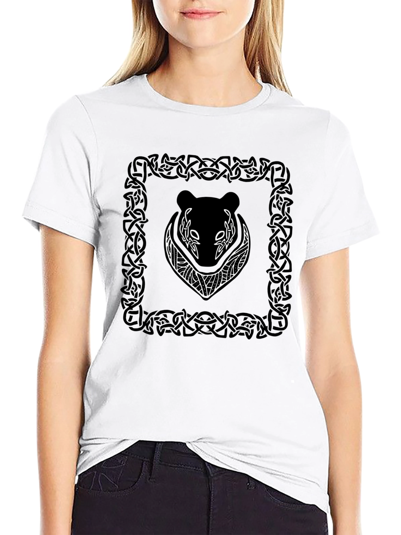 Celtic Bear Graphic Tee - Black Cotton T-Shirt