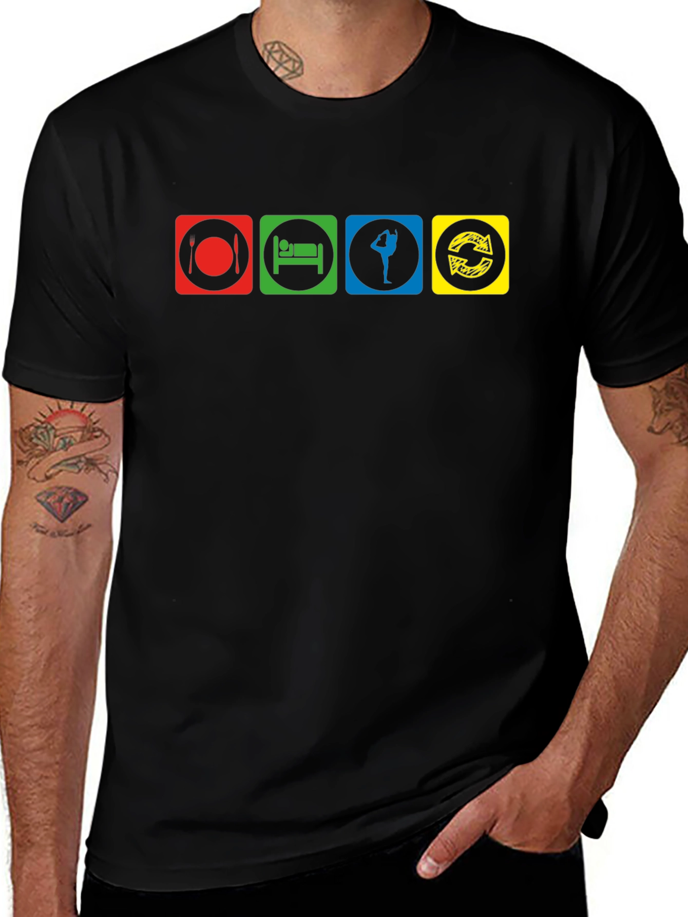 Eat Sleep Gymnastics Repeat Black Graphic T-Shirt